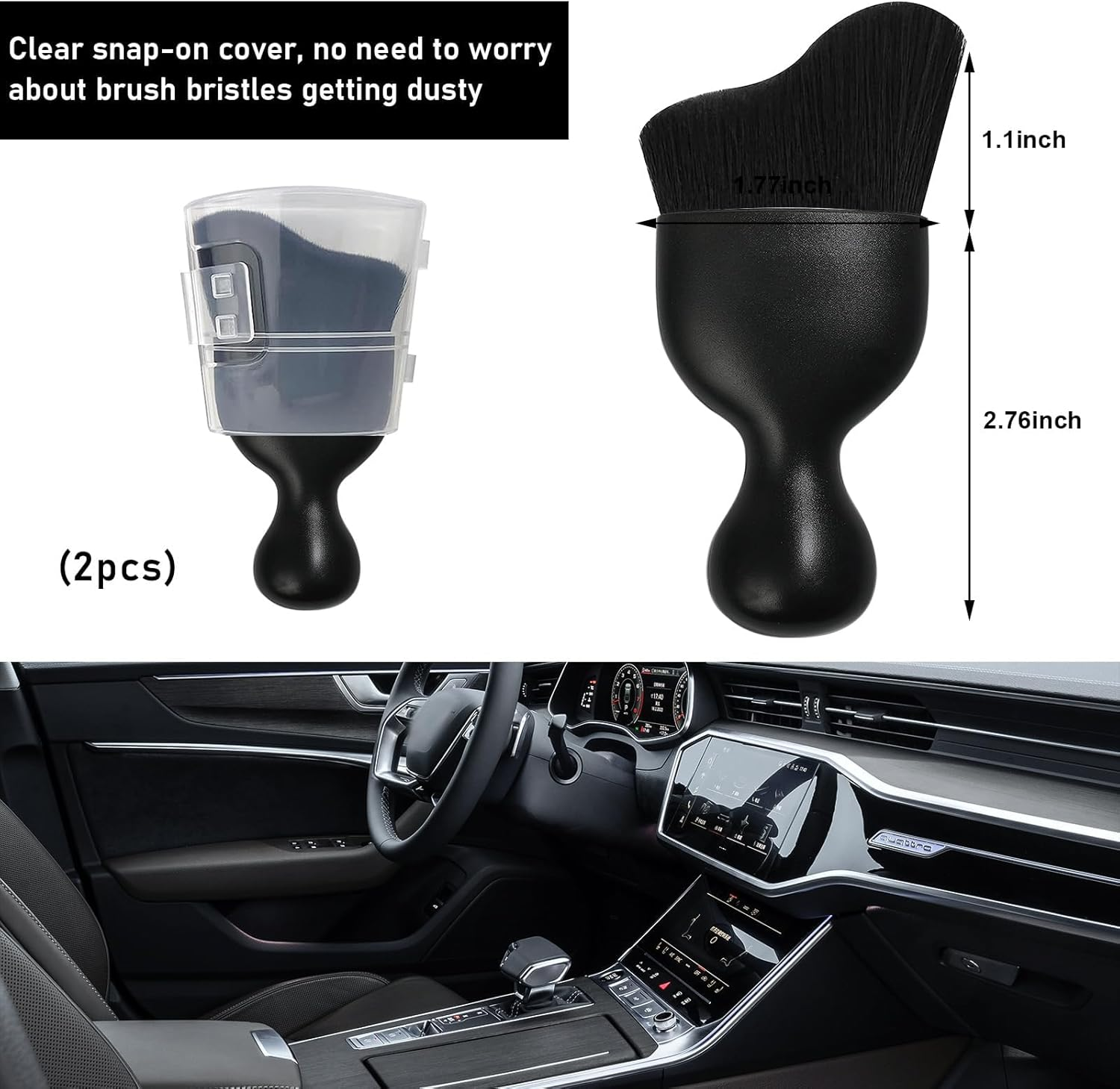 Car Detailing Brush, Curved Soft Bristles Auto Removal Dust Collectors, Universal Vehicle Dashboard, Air Conditioner Vents, Interior Cleaning Tool Accessories (2PCS) (Black)
