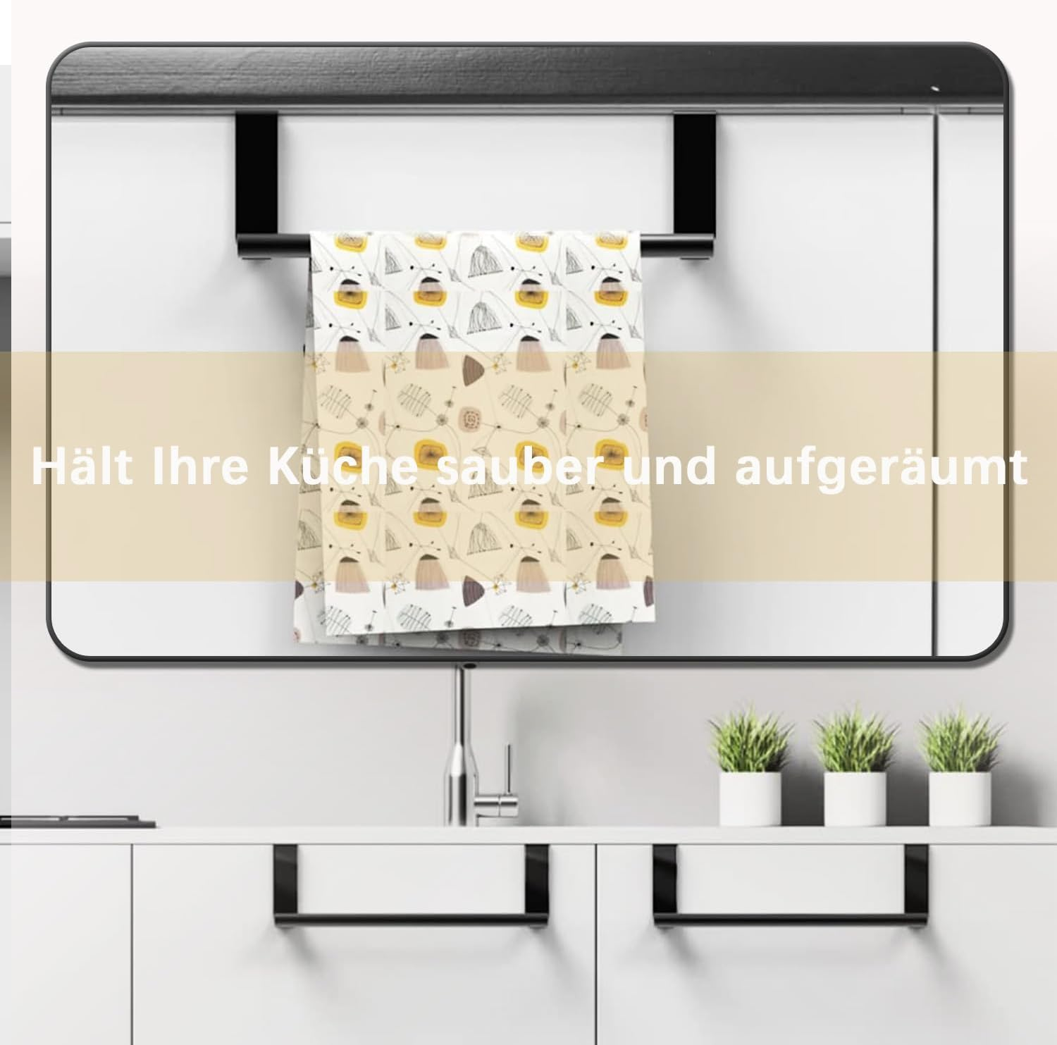 Door Towel Holder, Tea Towel Holder, Stainless Steel Door Towel Holder, Kitchen, Dish Towel Holder, for Hanging, No Drilling Required, for Hanging Towels, 24 Cm Long, Black image number 5