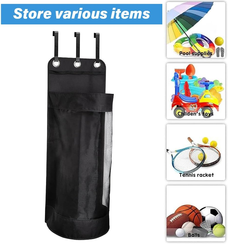 Hanging Hanging Sports Equipment Storage Bag, Black Mesh, Double Layer Oxford Cloth Storage Hanging Bag for Storing Footballs, Basketballs, Rugby and Other Sports Equipment. image number 3