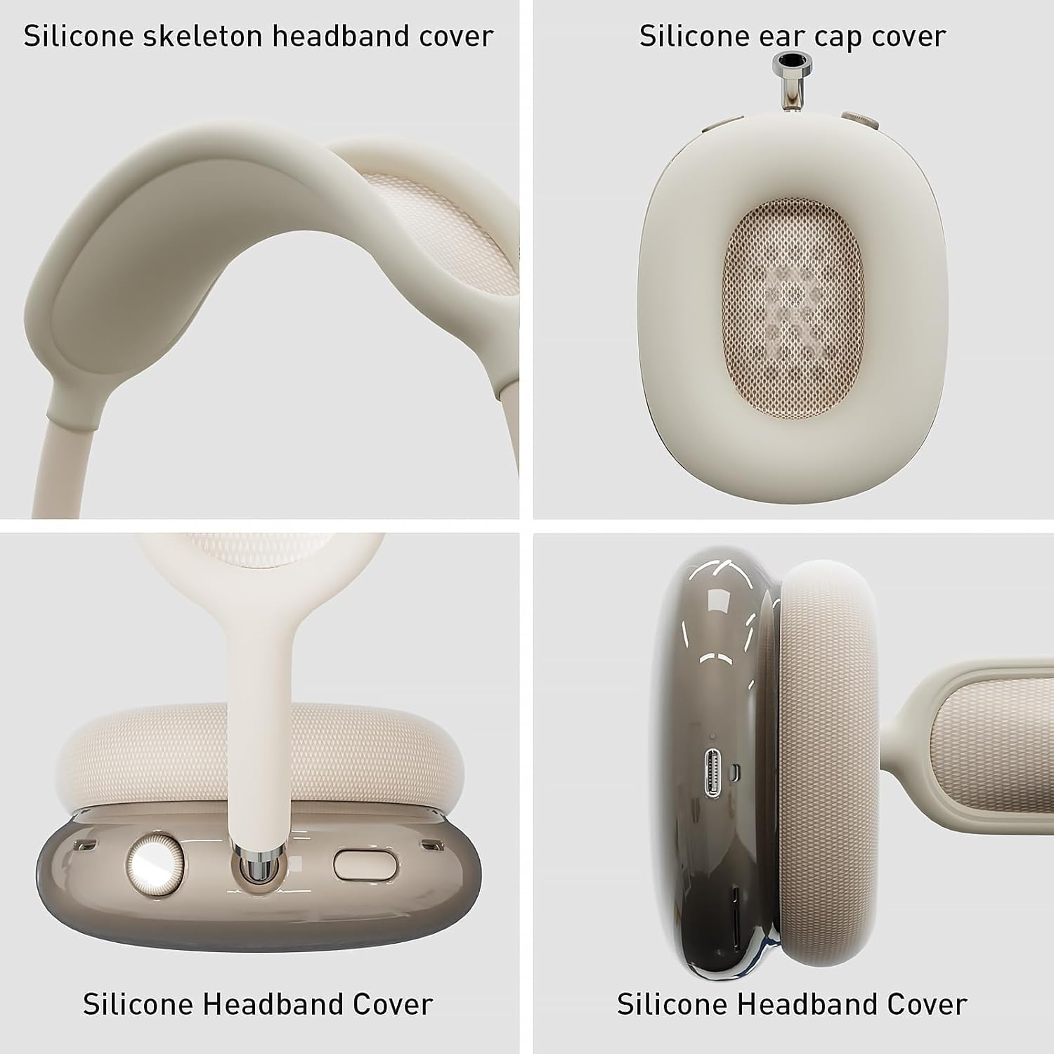 Woyinger Silicone Case for Airpods Max (2024/2020), Clear Soft TPU Ear Cups and Headband Cover, Transparent Accessories for Apple Airpods Max (Usb-C/Lightning), Starlight - A6-Grey image number 2