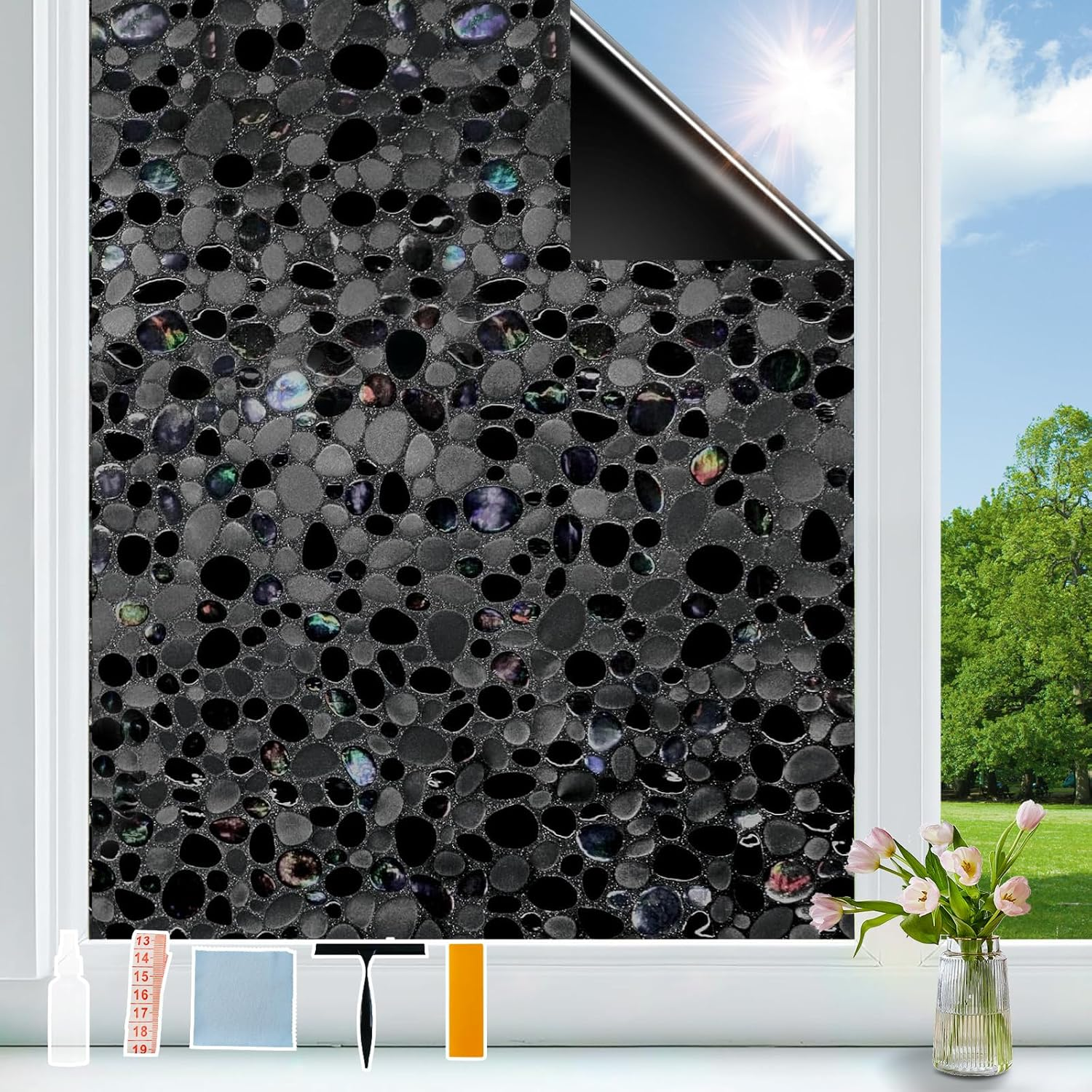 KAFUTER Rainbow Window Privacy Film Decorative, Stained Glass Window Tint for Home, 3D Decals Window Clings for Glass Windows, Static Cling Window Stickers Suncatcher Cover(Rainbow, 90X200Cm)