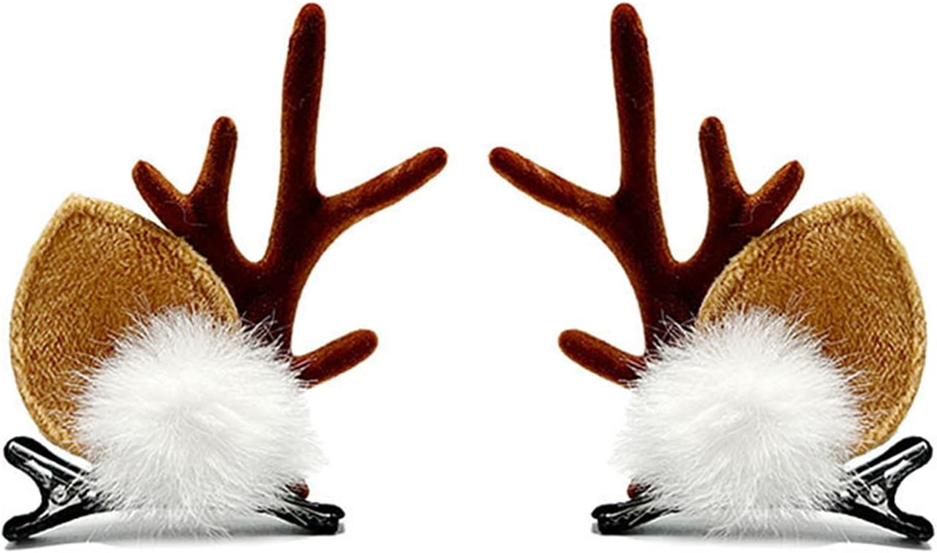 Xlihdzum Christmas Deer Antler Hair Clips for Girls Reindeer Ear Hair Barrettes for Women - Festive Christmas Hair Accessories Featuring Fun Deer Ears and Deer Antlers for Xmas Party and Cosplay (Brown)