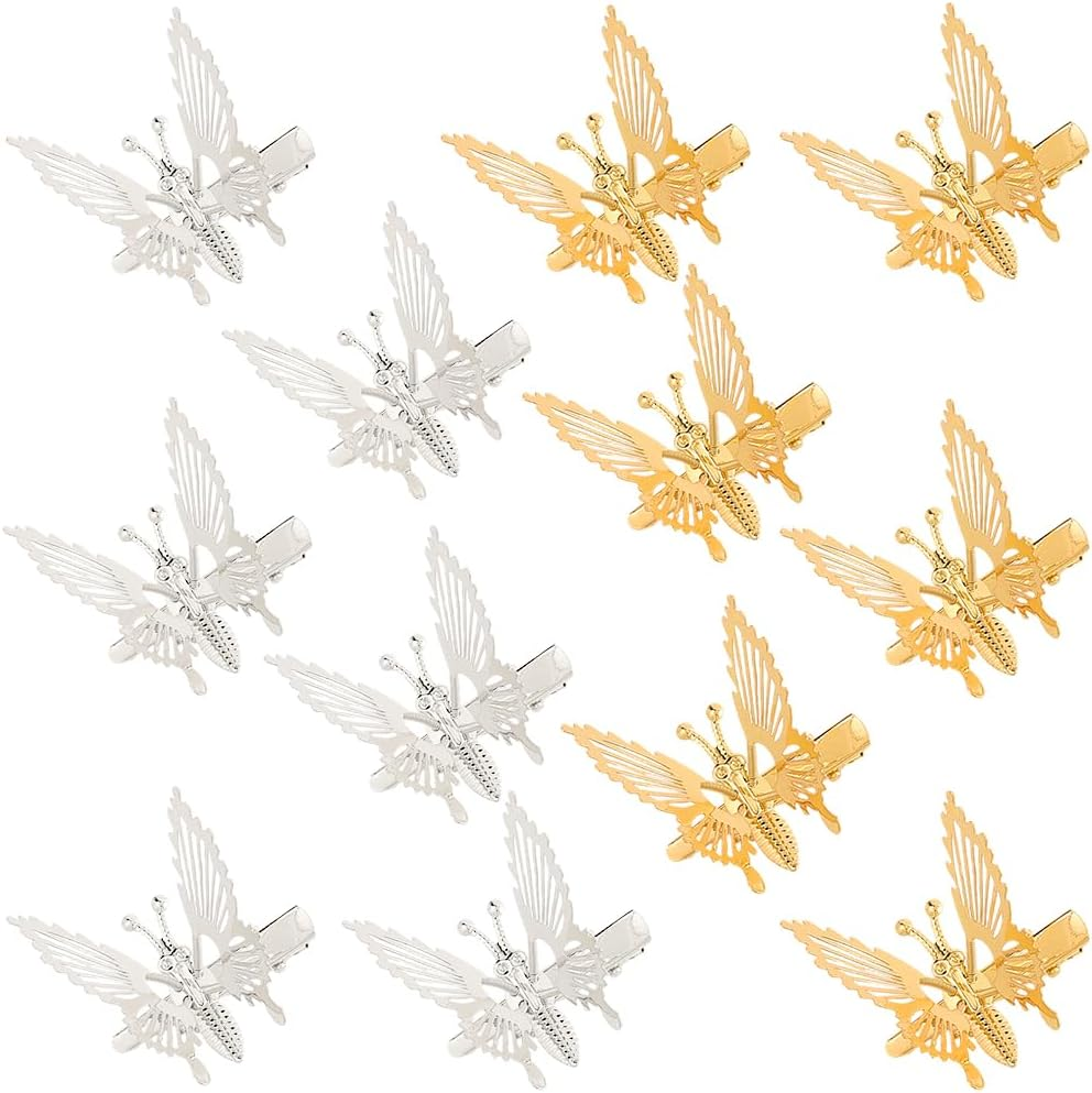 SOFPLATE Pack of 12 Retro 90S Butterfly Hair Clips Moveable Butterfly Hair Clips Made of Metal Crocodile Clips Gold/Silver Vintage Hair Accessories for Women Prom Wedding Everyday Dress image number 6