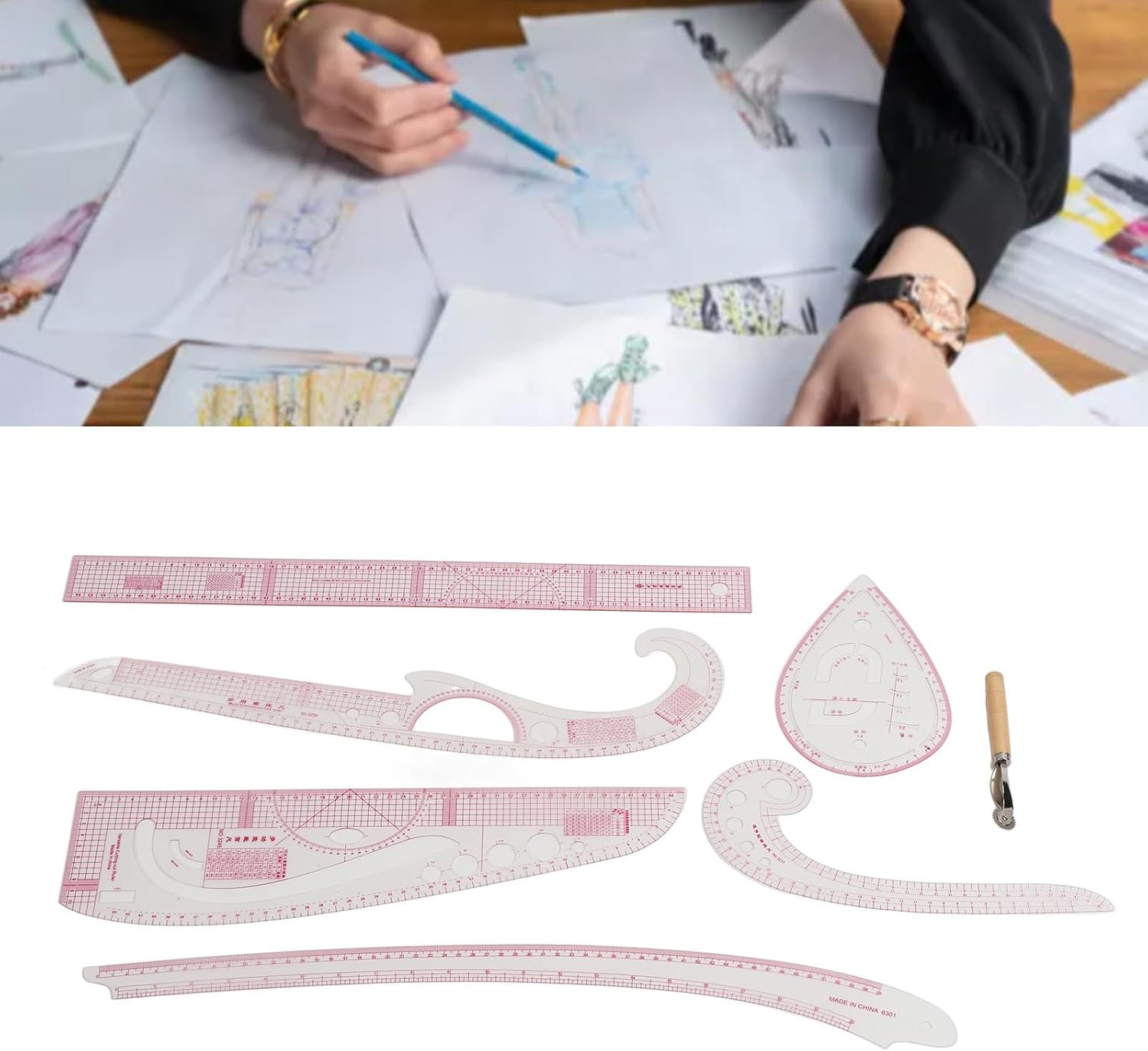 Sewing Ruler French Curves 7Pcs, Metric Pattern Curved Rulers Set with Transparent Body Highly Precise Scale, Sew Making Ruler Kit for Beginners Tailors Designers Drawing Craft DIY image number 4