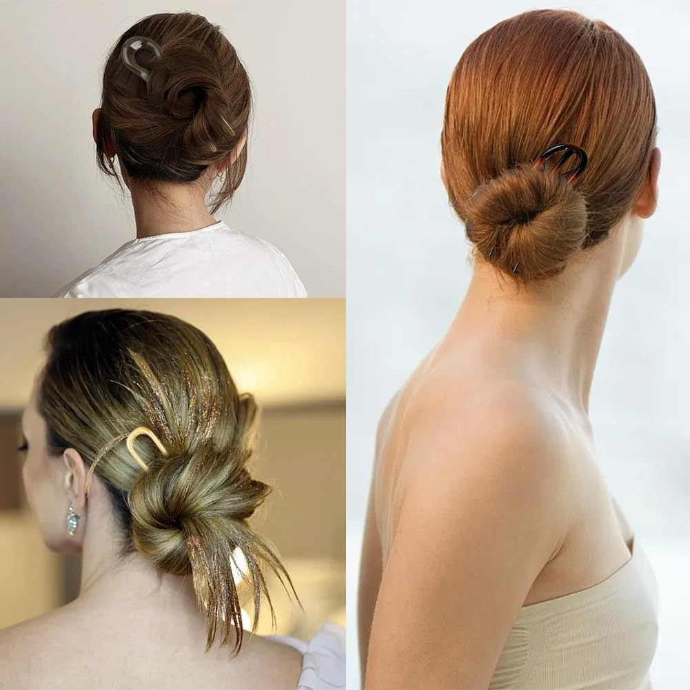 Pack of 6 French Hair Pins, U-Shaped Hair Clips Made of Resin for Women, Large French Hair Pins with 3 Prongs for Thick Hair, Anti-Stress Hair Clips for Wedding, Party, Everyday Use image number 2