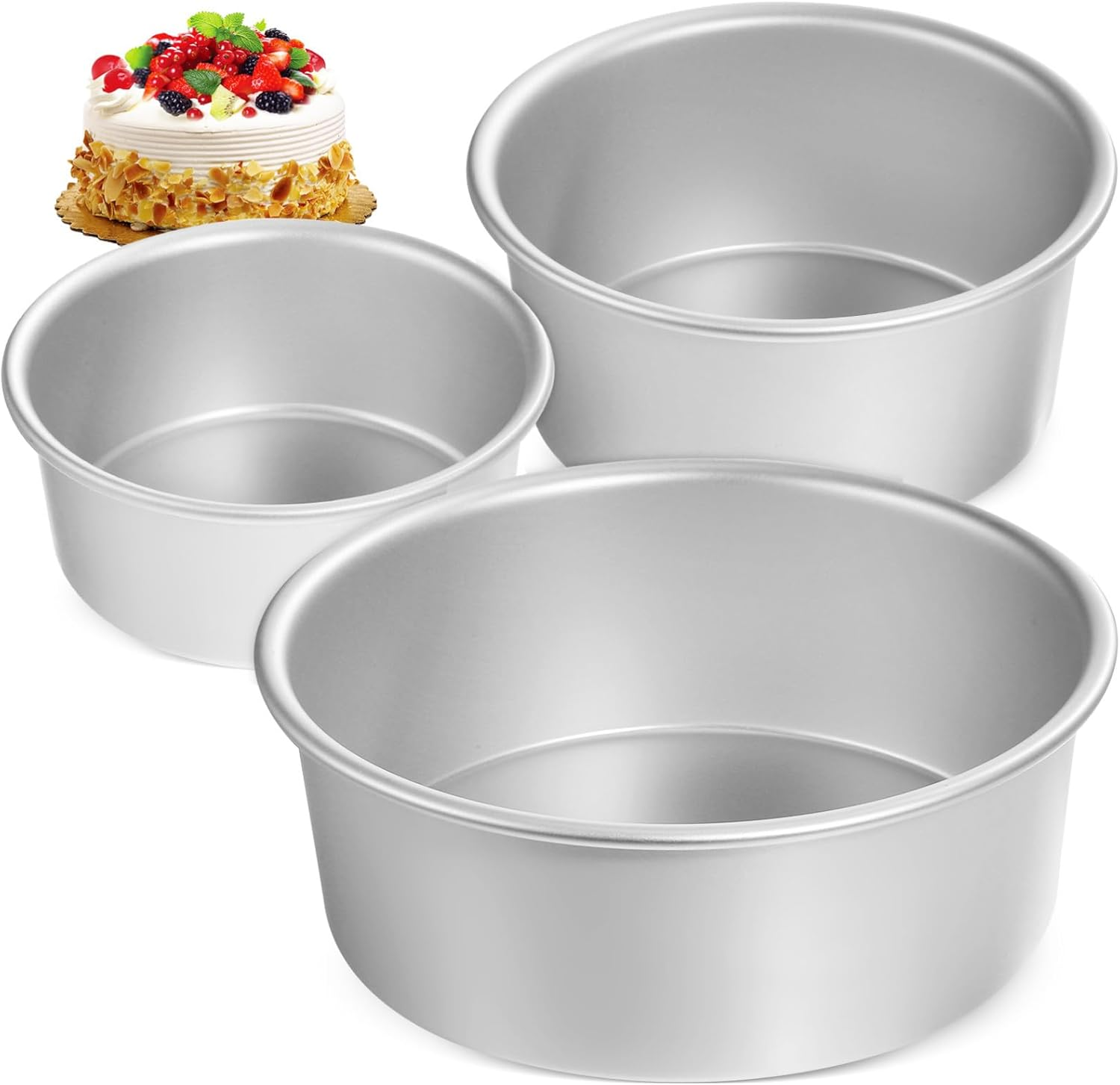 EXAOMBLE 3Pcs round Cake Pans 8 Inch Aluminum Nonstick Bakeware Set Deep Pans for Family and Wedding Baking image number 5