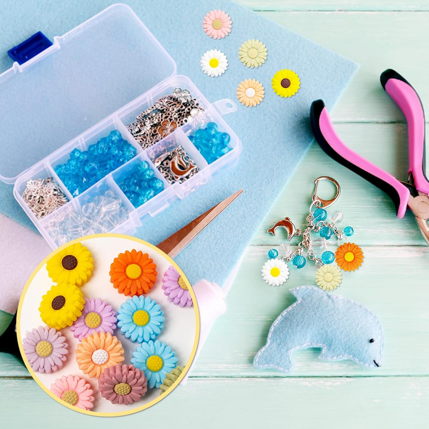 Binxus 20 Pcs Flower Silicone Beads Pen Charms for Beadable Pens 20Mm Beads for Pen Flower Beads for Jewelry Making Sunflower Beads for DIY Jewelry Keychain Making Crafts Pen Beads Accessories image number 1