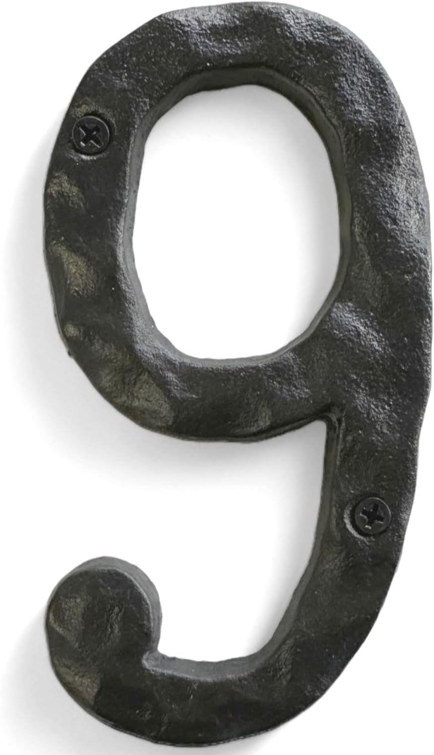 NACH House Numbers, 5.5 Inch Black Address Number 9 for outside - Rustic with Mounting Hardware image number 3