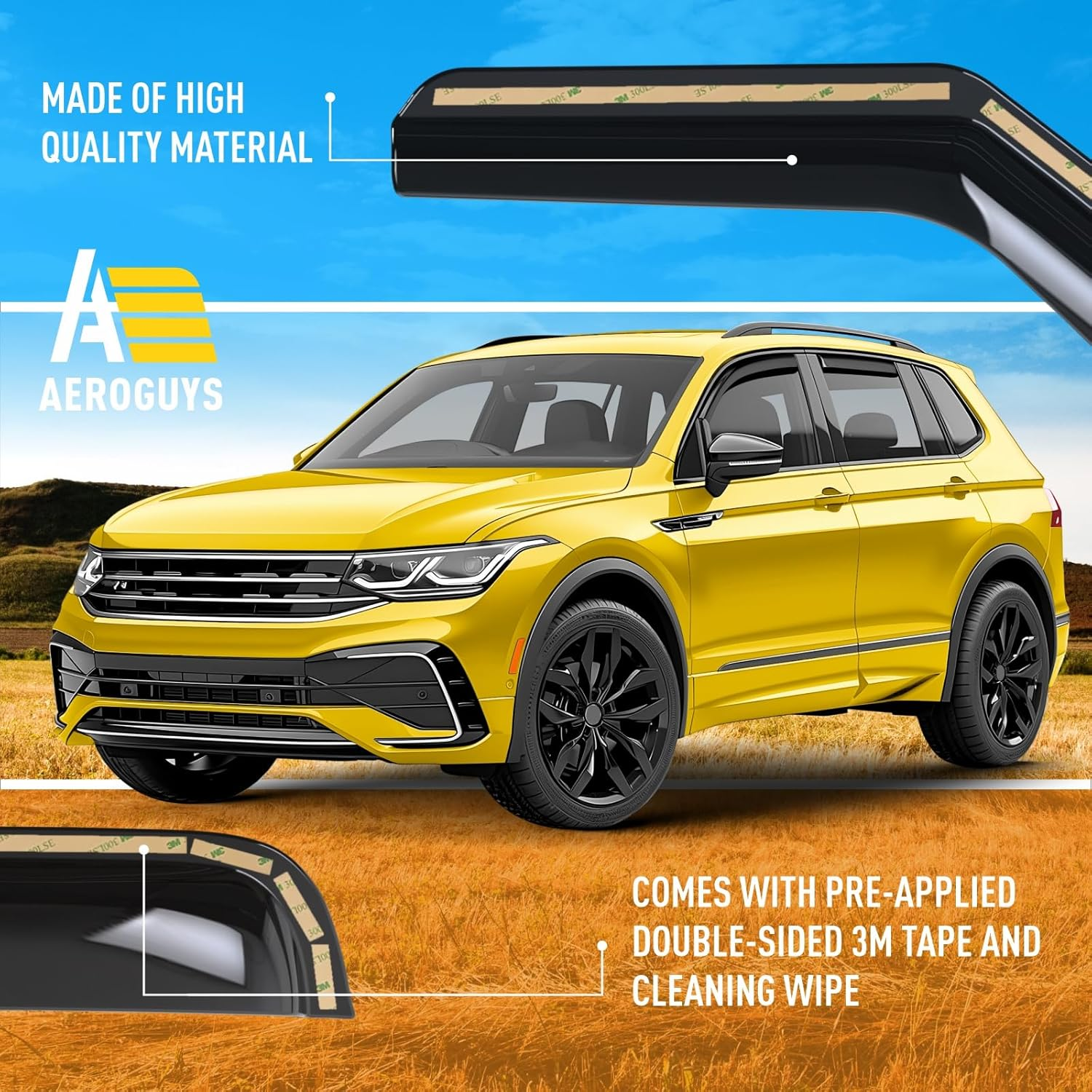 Extra Durable Window Deflectors In-Channel Window Visors Rain Guards Fit for Volkswagen (VW) Tiguan 2018-2025, Sun Visors, Wind Ventvisors, Vent Shades, Exterior Car Accessories - 4 Pcs. AG0221 image number 5