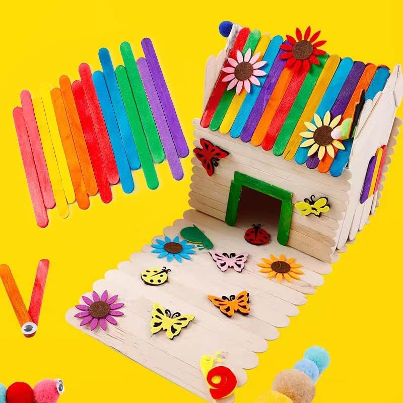 1000-Pack Natural Wooden Craft Sticks, Paddle Pop Sticks for DIY Projects, Ice Cream, and Coffee Stirring, 4.49 X 0.39 X 0.08 In - Colourful image number 5