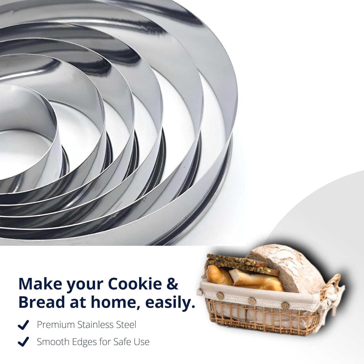 6 PCS round Cookie Cutter Set (2, 3, 3.5, 4, 5, 6 Inch) DOCZEN Large Stainless Steel Circle Cutters Donut Cutter for Baking, Biscuits, Cakes, Sandwiches - Durable & Easy to Clean image number 4