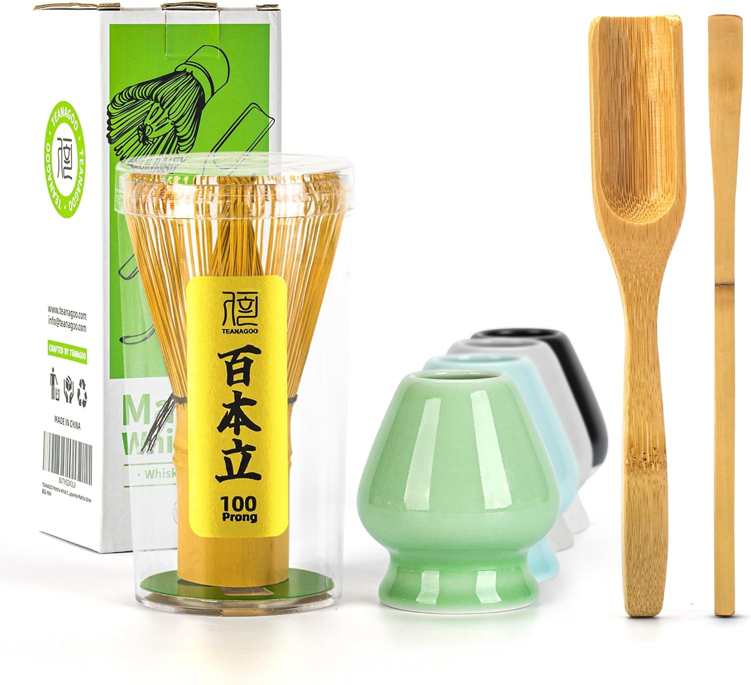 TEANAGOO Matcha Whisk, Matcha Set Bamboo Matcha Whisk (100 Prongs) with Holder, 4-Pcs Traditional Starter Set, Scoop (Chashaku), Tea Spoon, Bamboo Chasen for Making Latte, Gife for Friend/Family image number 5