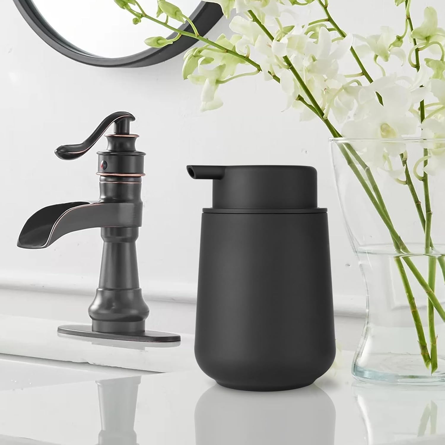 Richenda 12Oz Matte Black Ceramic Foaming Soap Dispenser &ndash; Refillable Lotion Pump Bottle for Bathroom & Kitchen image number 1