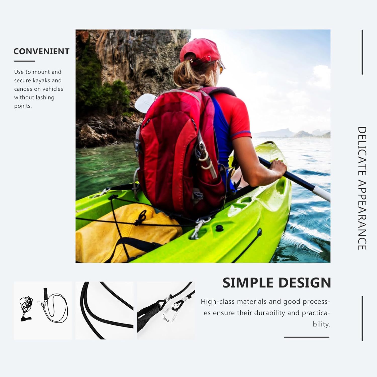 Abaodam Kayak Paddle Tie Leash Stretchable Safety Lanyard Strap Outdoor Elastic Kayaking Fixed Strap for Paddle Security and Luggage Fastening image number 3