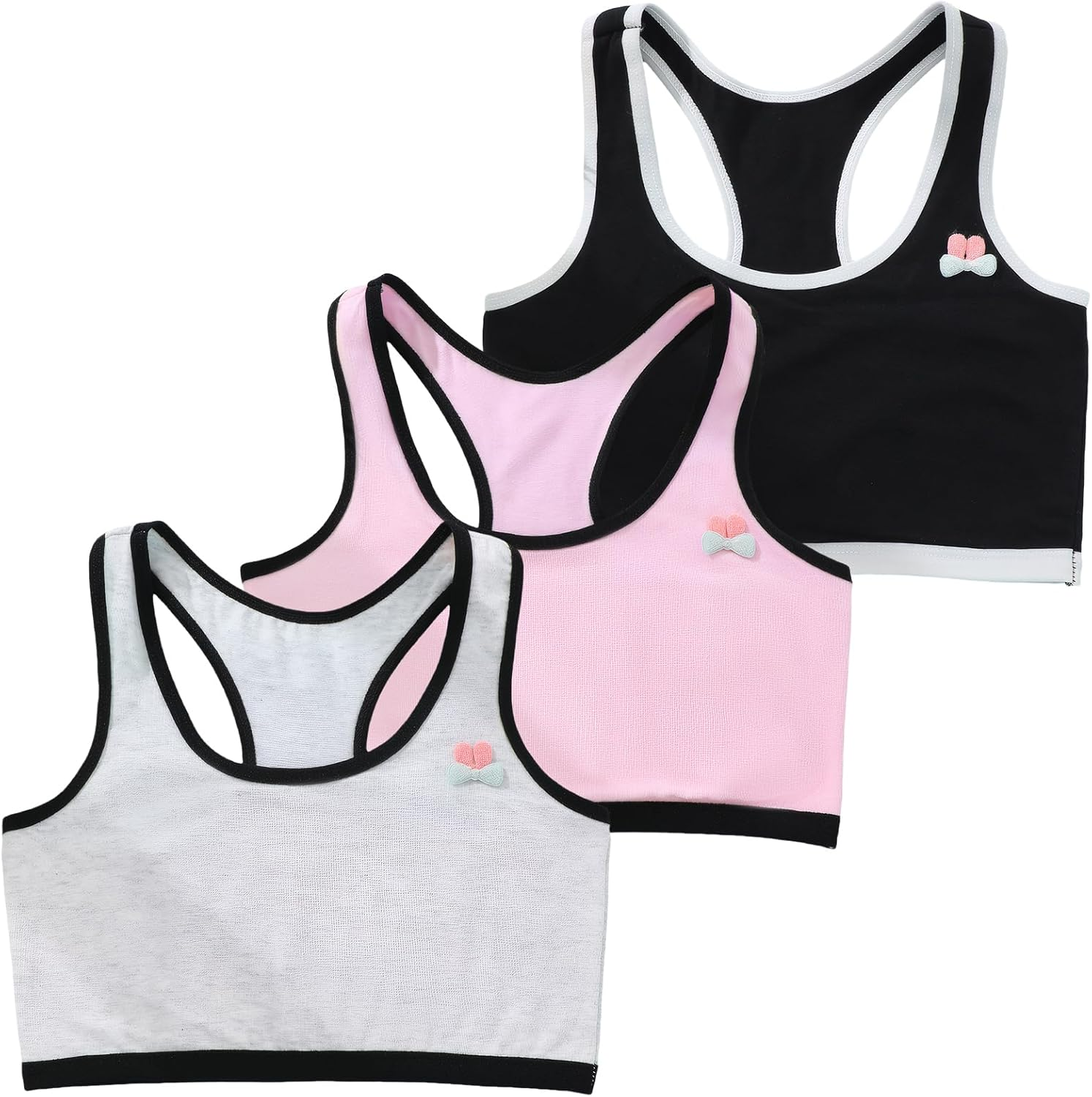 SEAUR Girls Training Bras Kids Seamless Bralette Stretch Cotton Sports Bra Comfort Soft Crop Cami Bra Racerback Crop Tank Top