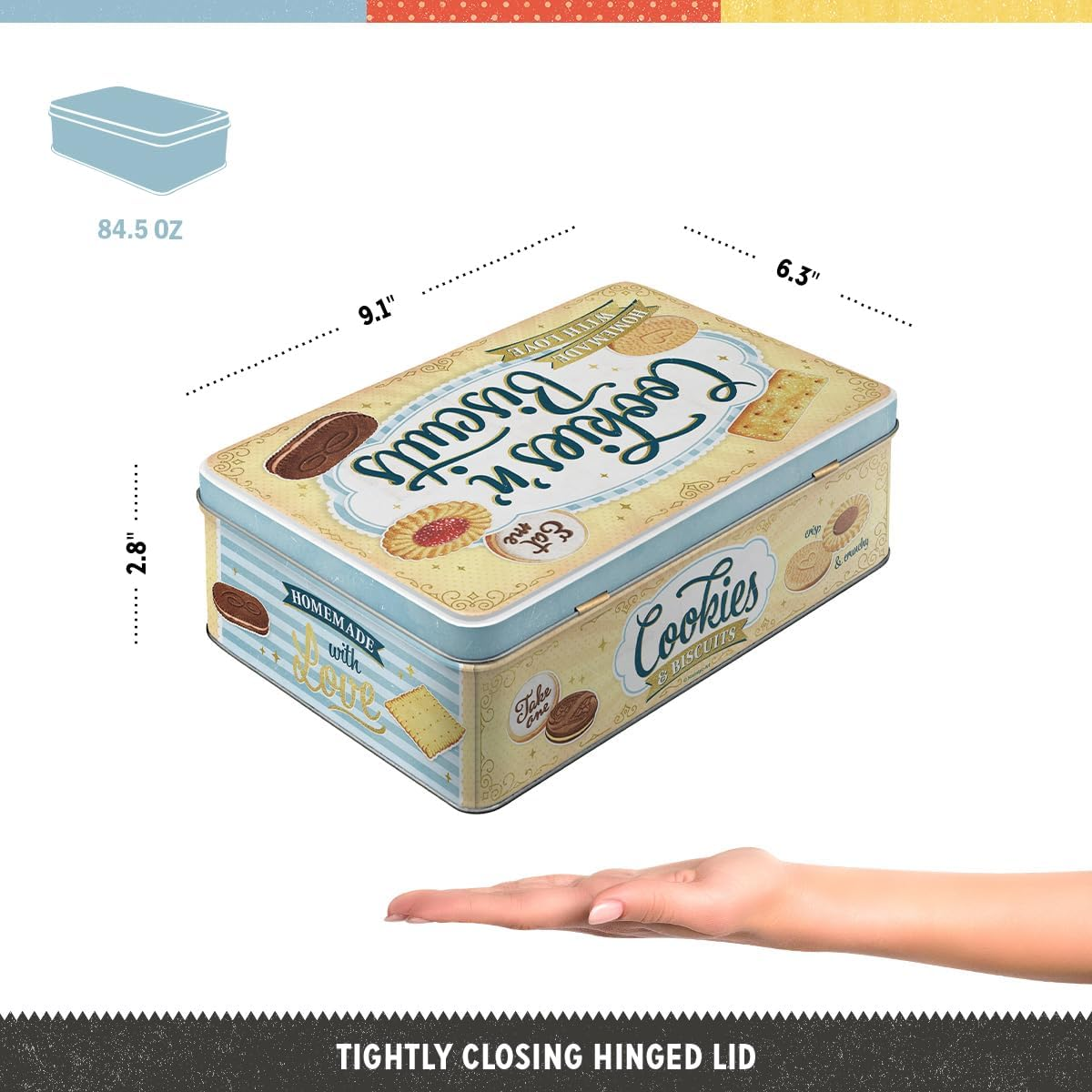 Nostalgic-Art Retro 2.5 Litre Flat Storage Jar Cookies 'N' Biscuits - Kitchen Gift Idea Tin Tin with Lid Vintage Design image number 1