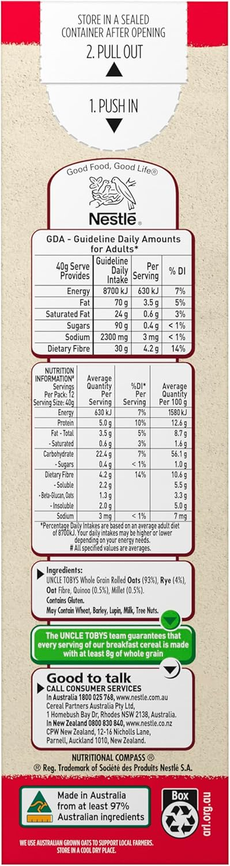 Uncle Tobys Ancient Grains Breakfast Cereal Traditional Oats 490 G image number 2