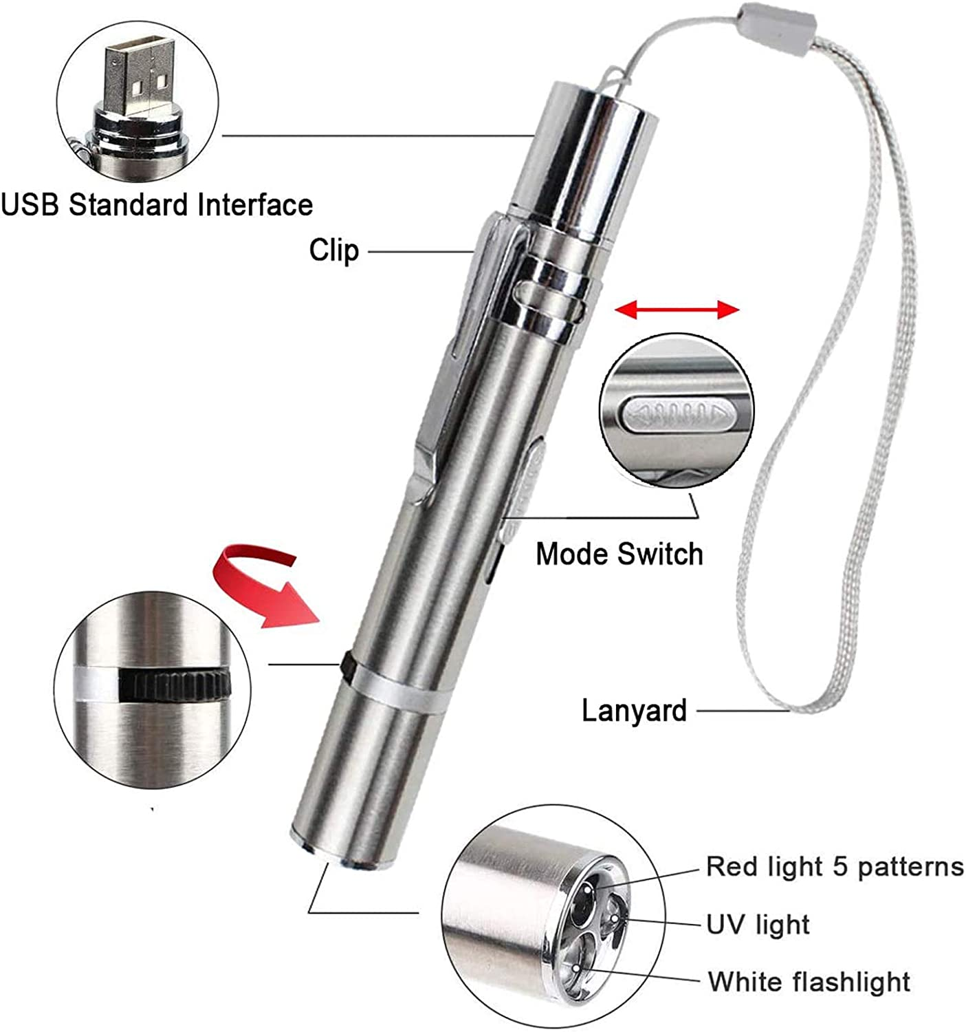 Cat Toys for Indoor Pets,Laser Pointer for Cats Dogs,Interactive Pet Toy, Rechargeable,Make Your Pet Play with You (2 PCS) image number 6