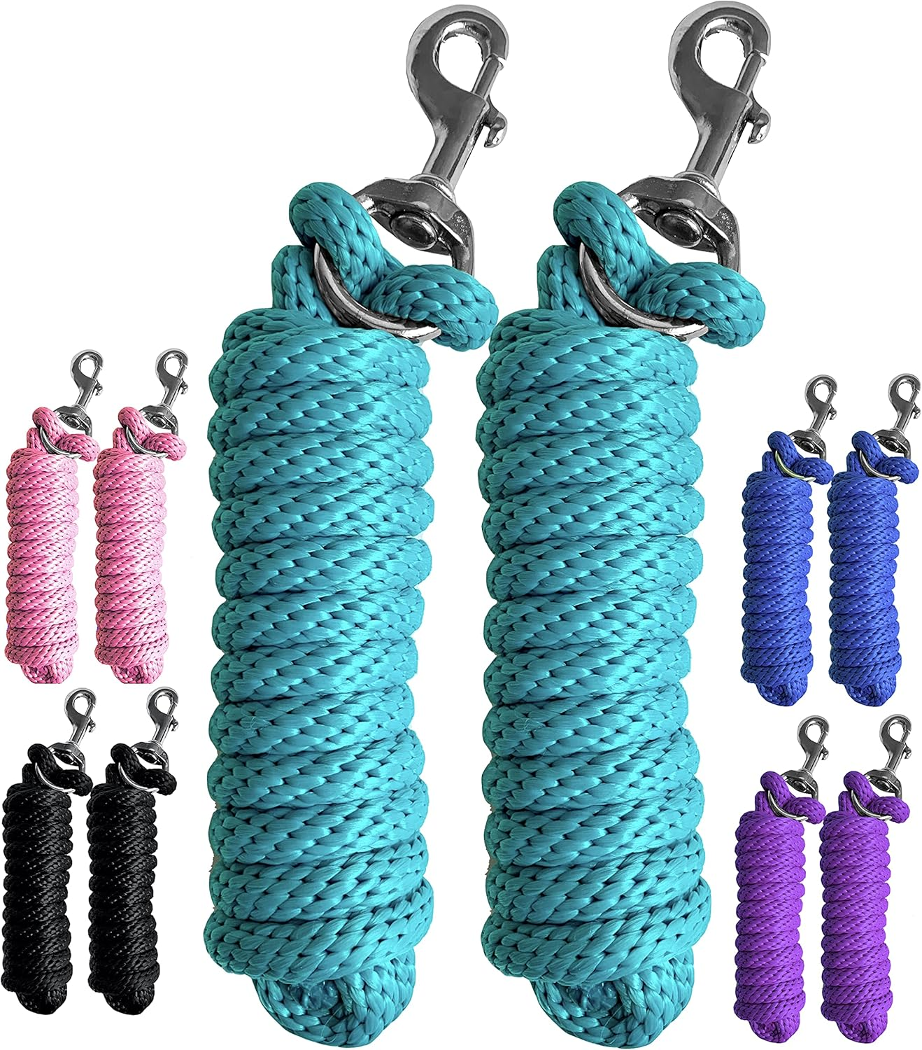 Majestic Ally Pack of 2 Solid Poly Lead Rope for Horses & Livestock &ndash; 10 Foot Long and 5/8 Inch Thick - Replaceable Heavy-Duty Bolt Snap &ndash; Handmade &ndash; Soft, Broken in Feel (Turquoise) image number 5