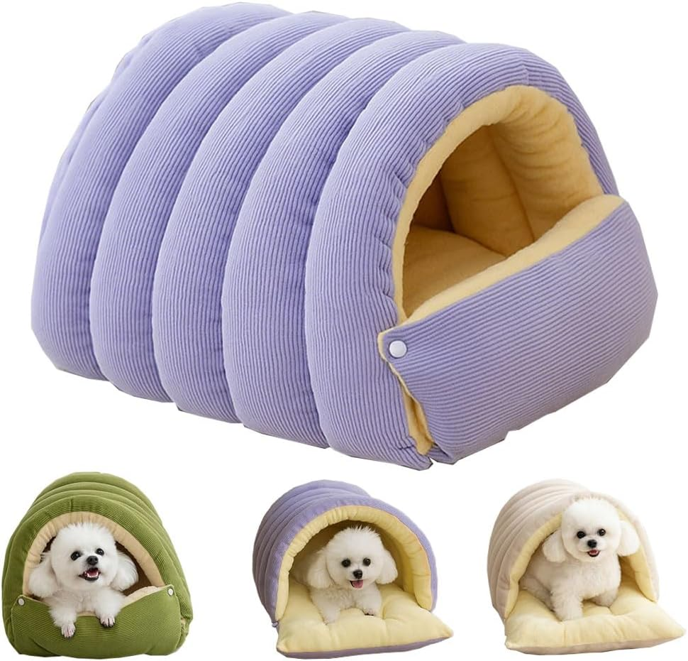 Removable and Washable Winter Closed-Off Cat Bed, Warm Cat Bed for Winter, Cotton Soft Pet Nest for Cats, Warm Cave Nest Sleeping Puppy for Cats & Small Dogs (Green, Large)