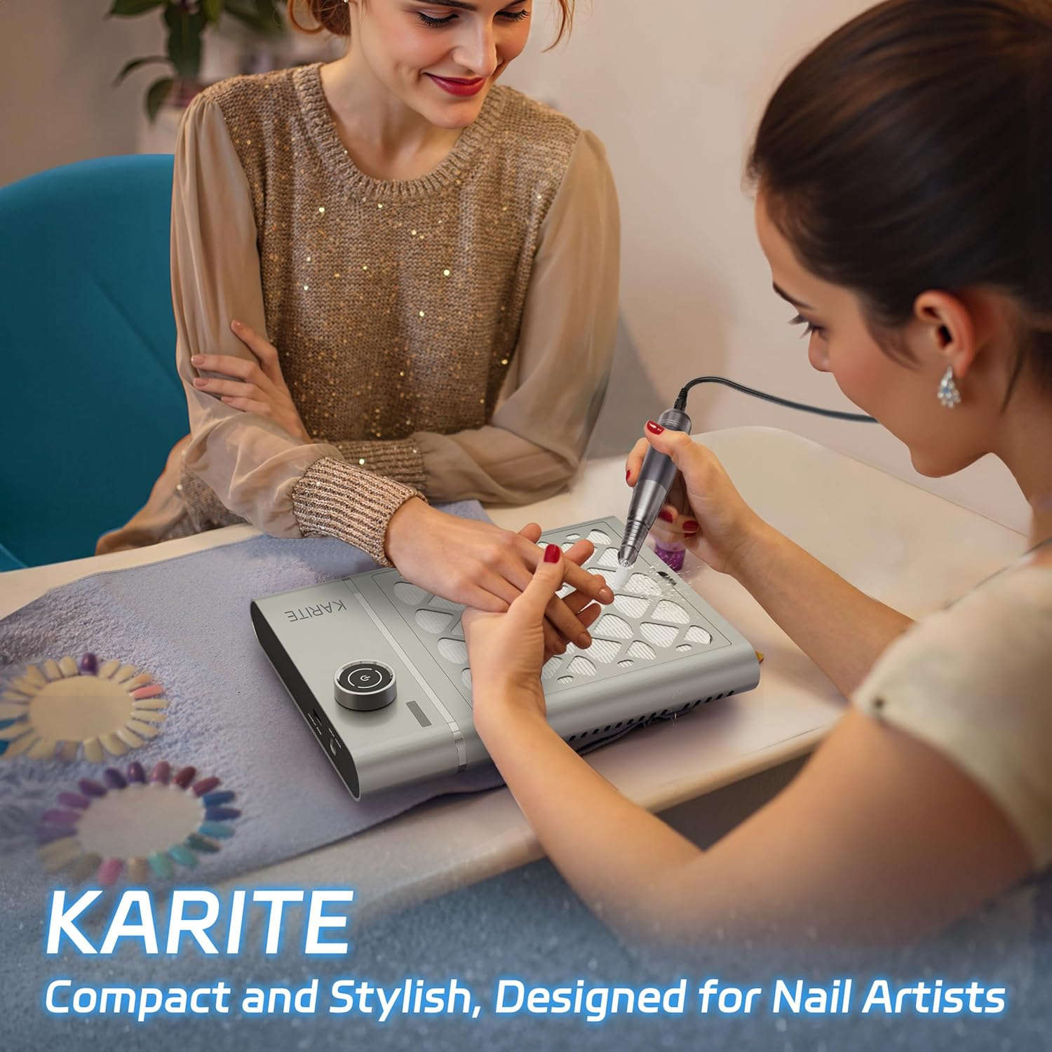 Karite Nail Dust Collector, Upgrade Vacuum Dust Collector with Filter & 30Pcs Papers, 5000RPM Power Suction, 6000Mah Rechargeable Dust Collector Nail Tech, Cordless for Easy Use and Cleaning image number 1