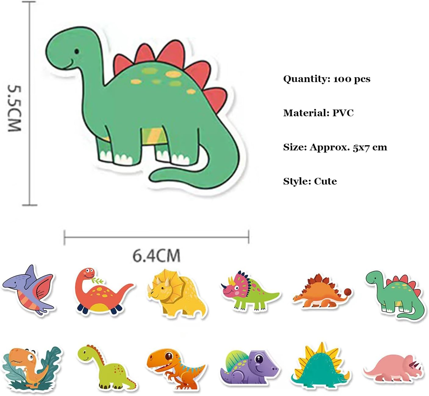 100PCS Dinosaur Stickers, Cute Waterproof Cartoon Stickers for Kids, for Stationery, Luggage, Teaching Rewards(Dinosaurs) image number 3