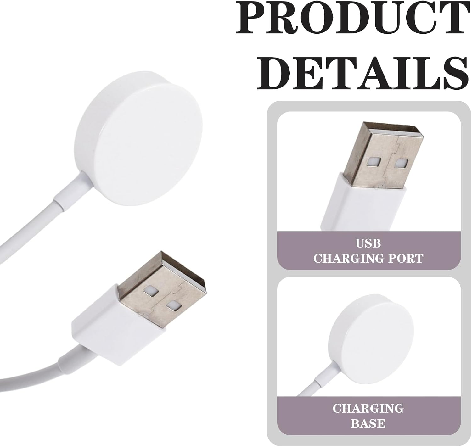 2 Pcs Upgraded Magnetic Fast Charging Cable for Apple Watch Series 9/8/7/6/5/4/3/2/1, 3.3Ft USB/USB C Braided Charger Cord for Iwatch 9 8 7 6 SE SE2 5 4 3 2 1 (White, USB) image number 3