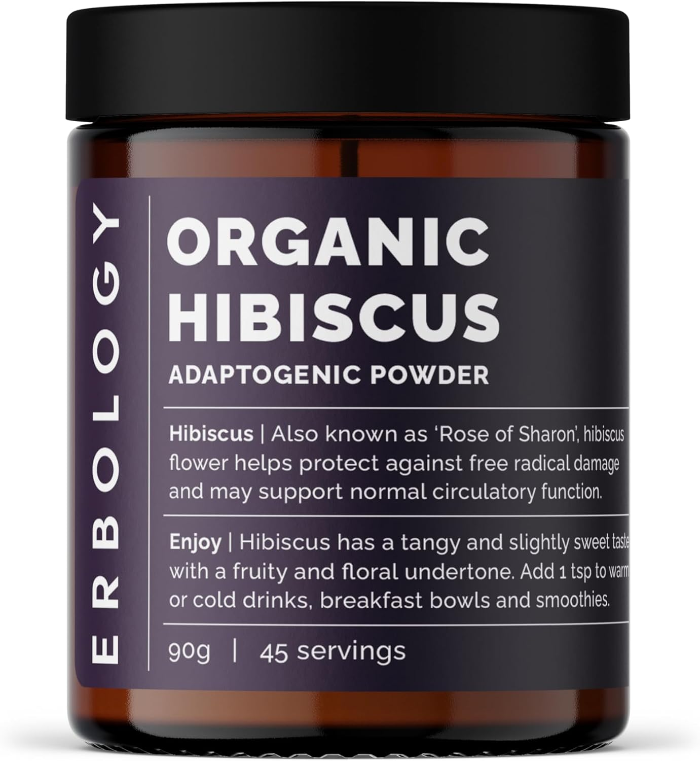 Erbology Organic Hibiscus Powder 90G - 45 Servings - Destress - Sustainably Sourced Straight from Farm in India - Small Batch - Vegan - Gmo-Free - Recyclable Glass Jar