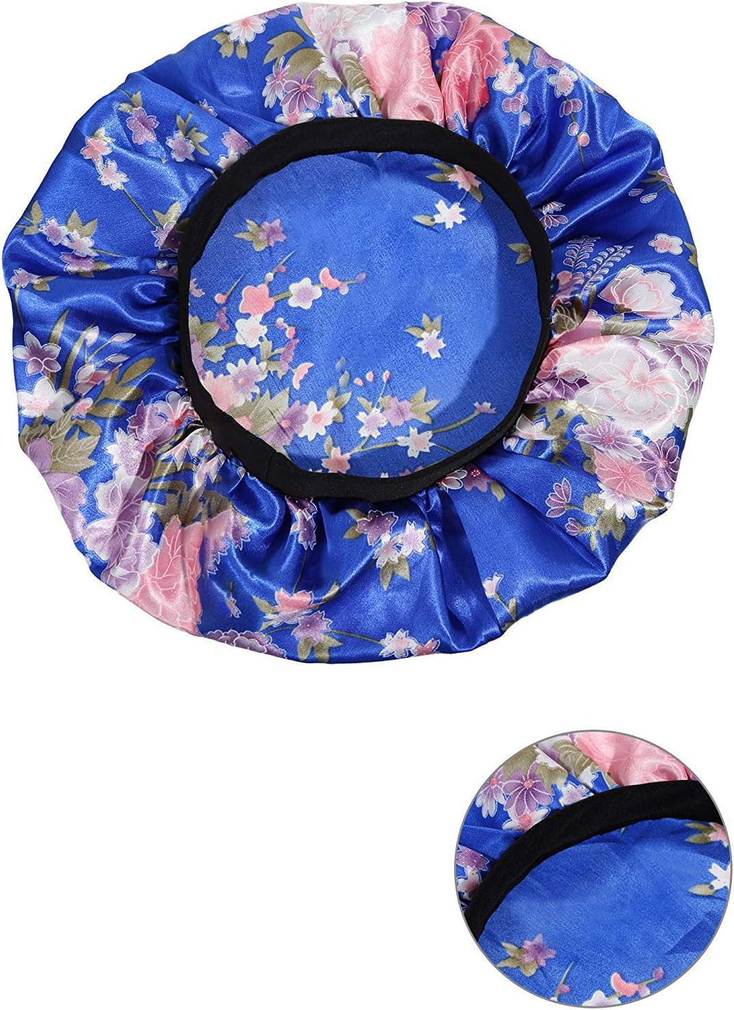 Soft Night Sleep Hat Sleep Bonnet Wide Band for Women Black and Blue Pack of 2