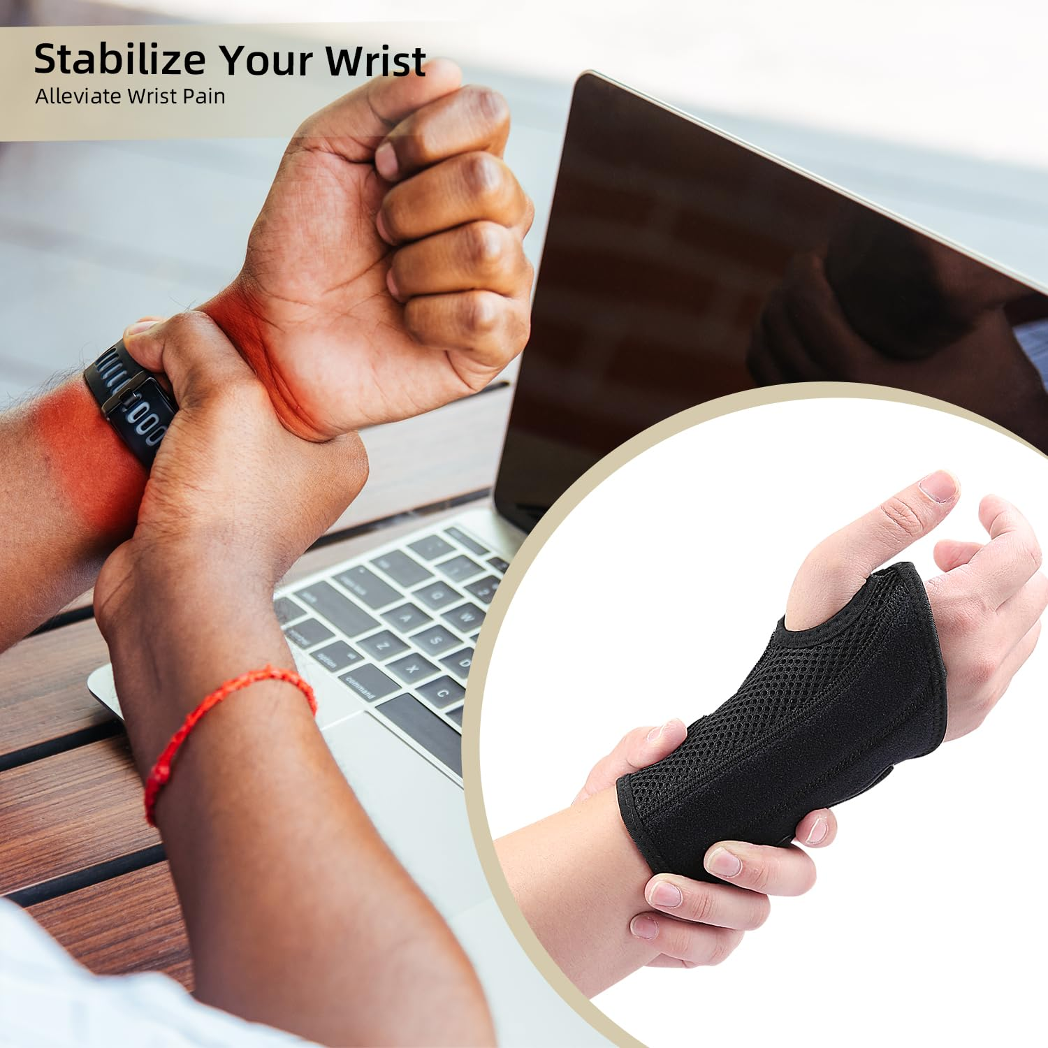Wrist Brace Relief Wrist Joint Sports Sprain Carpal Tunnel Protector Night Day Wrist Splint Compression Hand Support Wrist for Men and Women (Right+Left)
