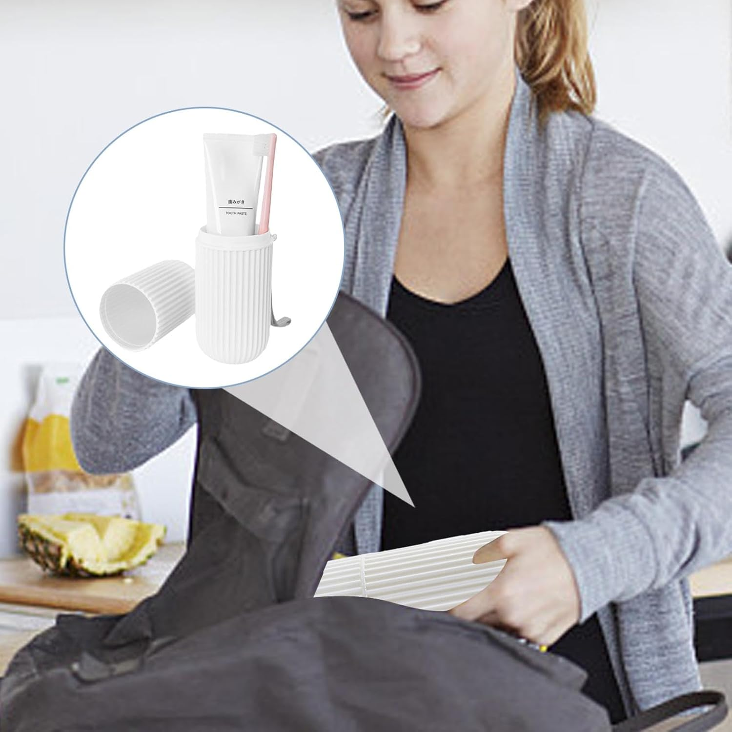 Toothbrush Case for Traveling | Dust-Proof Toothbrush Travel Containers - Multifunction Toothbrushes Toothpaste Set, Travel Toothbrush Cup Holder - Grey image number 2