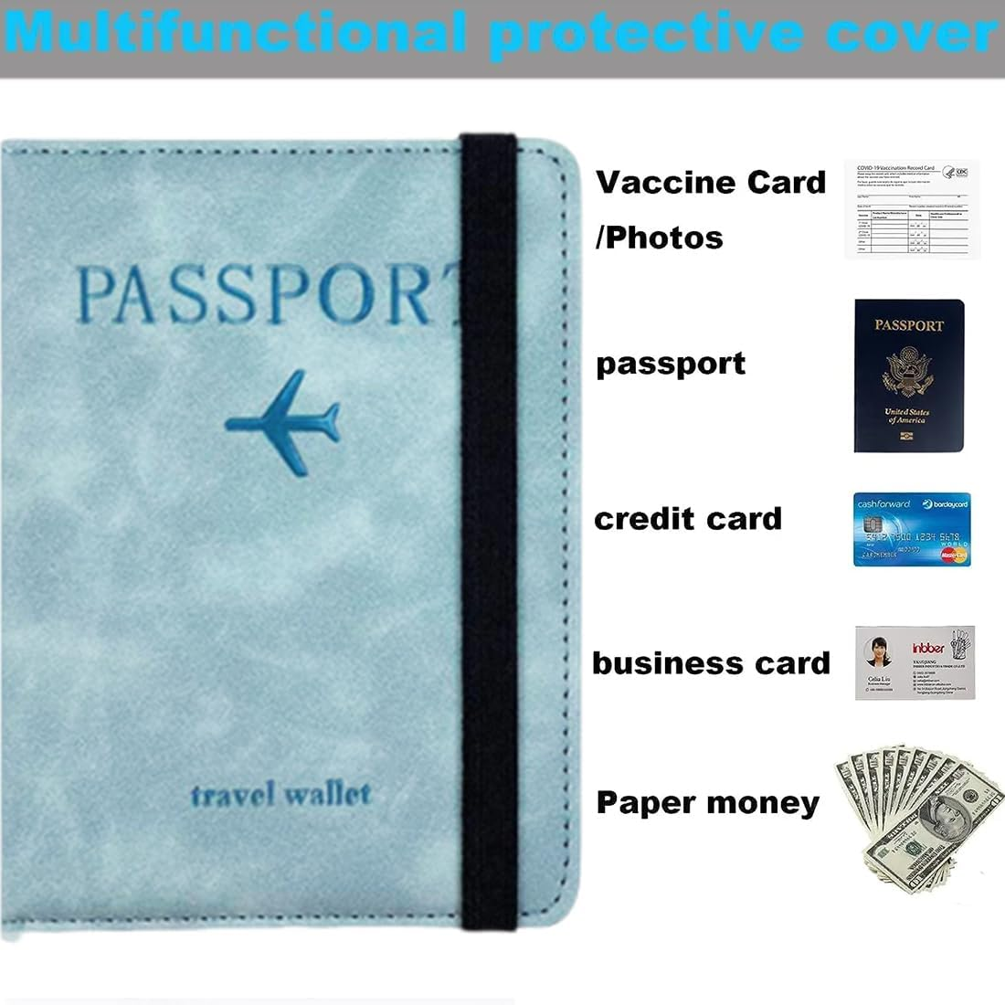 Passport Case, Passport Case with RFID Blocker, Passport Holder for Men and Women, Travel Folder for Travel Documents, ID Bag Travel Documents, Credit Card Protective Cover image number 2