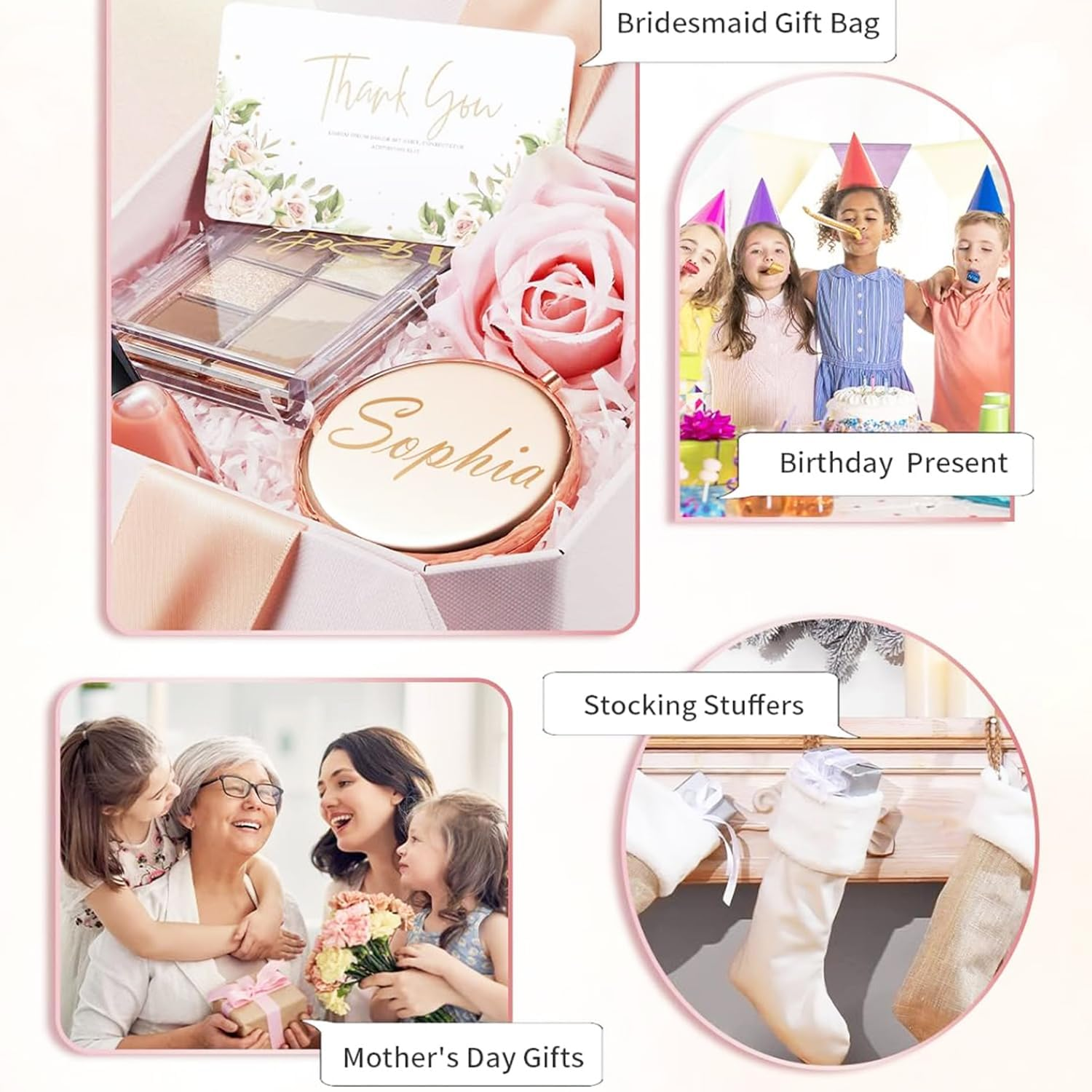 Mirror for Purse,Double-Sided 1X/2X Magnifying Metal Pocket Makeup Mirrors(Round) (Rose Gold) image number 6