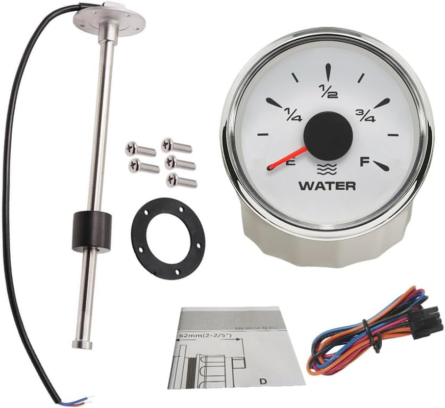 ELING 52Mm Water Level Gauge with 8 Colors Backlight with 150Mm Water Level Sending Unit 0-190Ohm Sensor for Car Boats