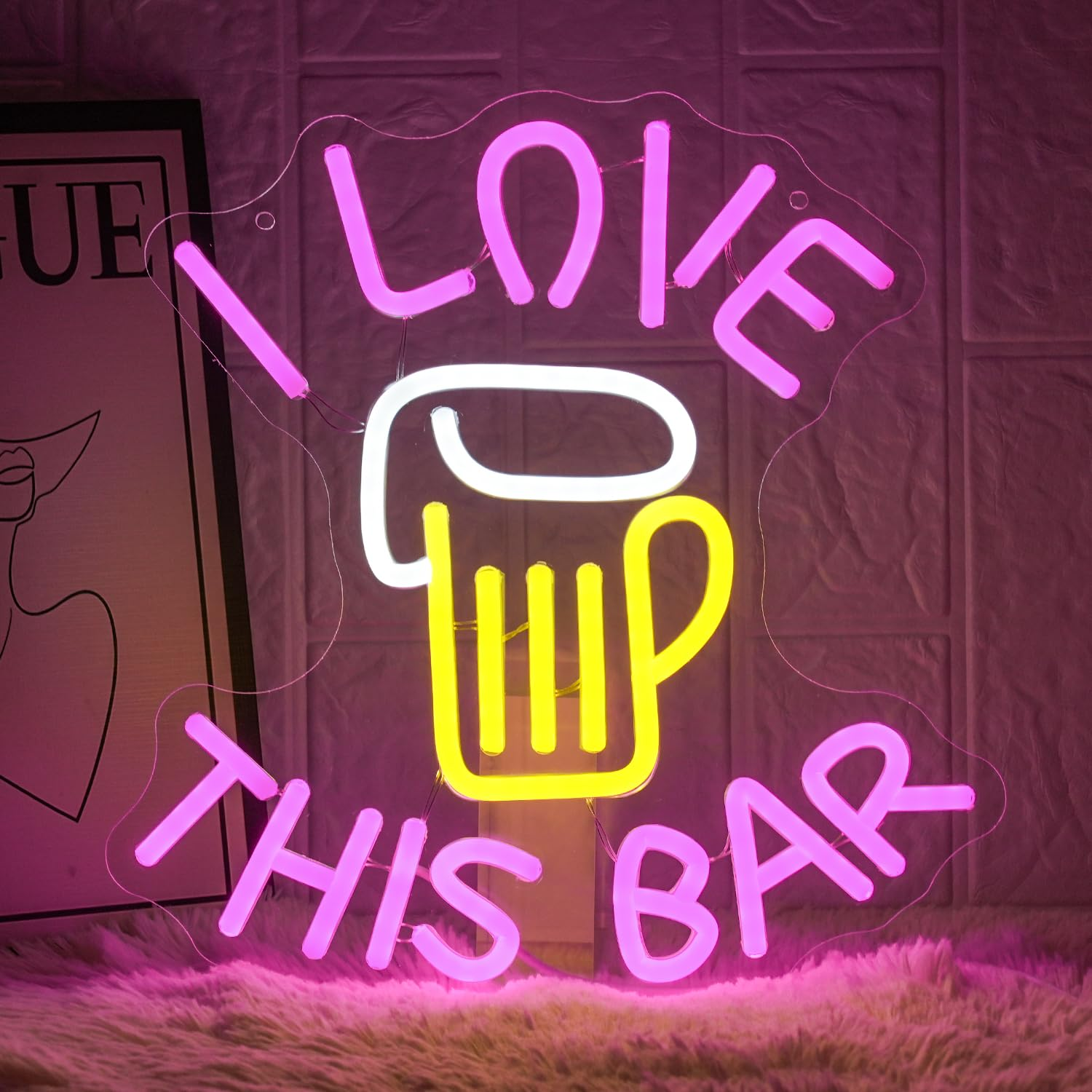 LMSIGNLY I Lovethis Bar Neon Sign for Wall Decor Beer Neon Light Man Cave LED Sign Pink Letter Neon Light Sign Beer Glass LED Light Bar Sign for Home Bedroom Club Pub Party Business Ceremony image number 1