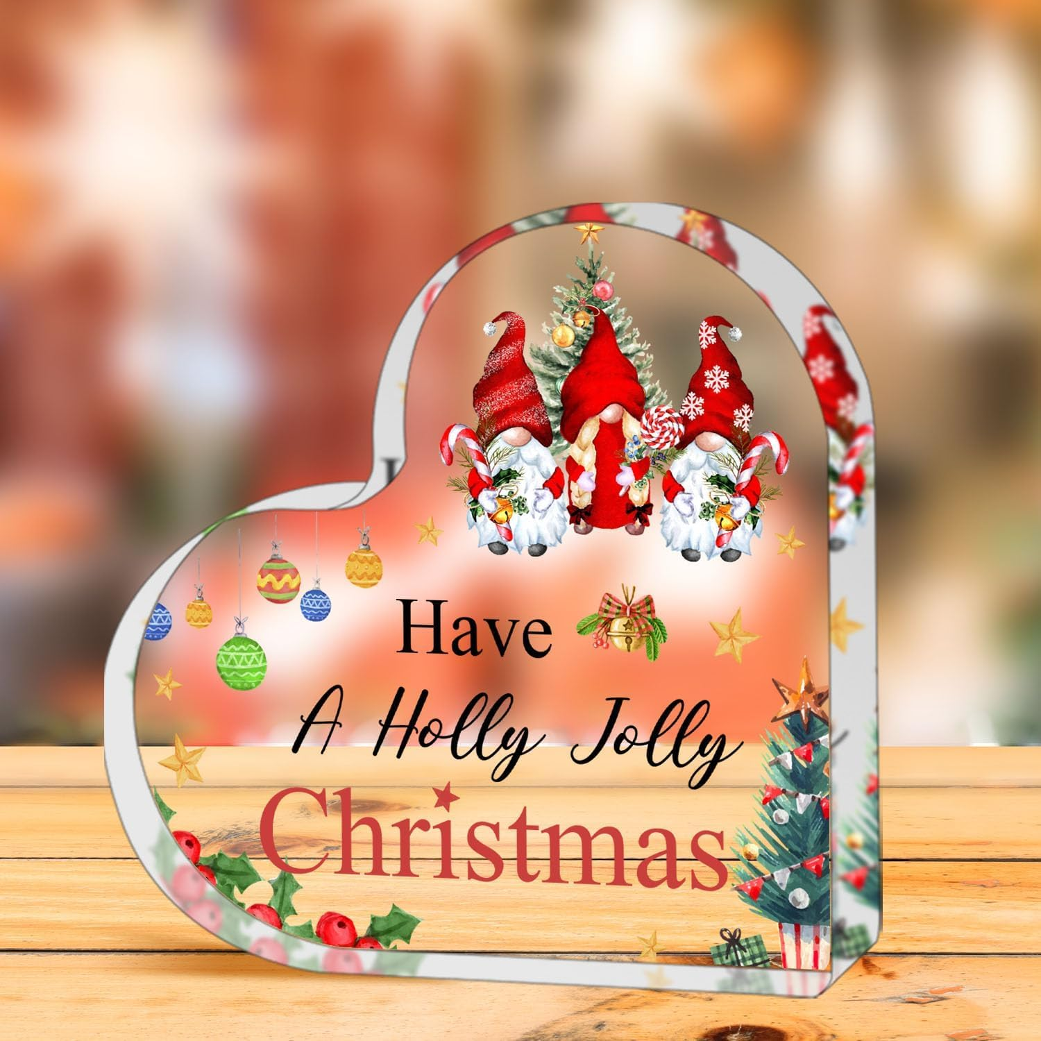 Acrylic Christmas Ornament, Heart Tabletop Ornament, Cute Holiday Home Decoration for Table, Mantel or Office Desk, Clear Acrylic Christmas Decor Sign, Gifts for Women, Girls, Mum, Friends (Gnome) - Tree image number 5