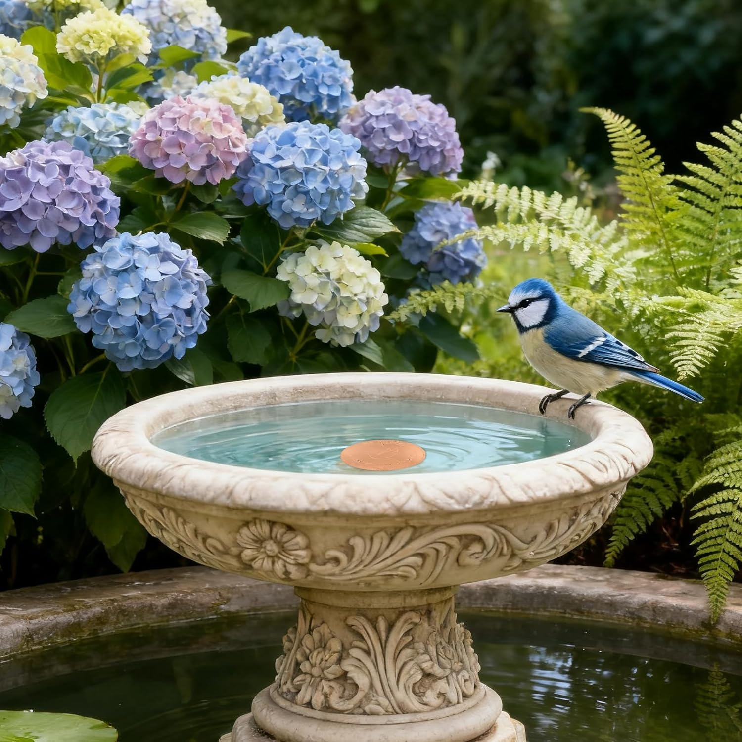 2Pcs Bird Bath Cooper Disks, 99.9% Pure Copper Purification Disk Universal Fit for Outdoor Bird Baths & Fountains Naturally Keeps Water Clean