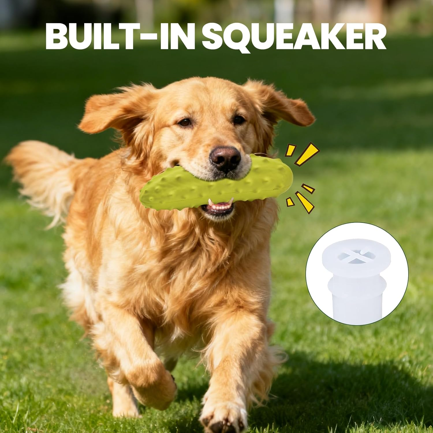 LIFLIX 2PCS Tough Squeaky Dog Toys, Durable Dog Chew Toy with Natural Rubber, Teething Toys for Medium Large Breeds, Yellow and Green Cucumber Pickle image number 3