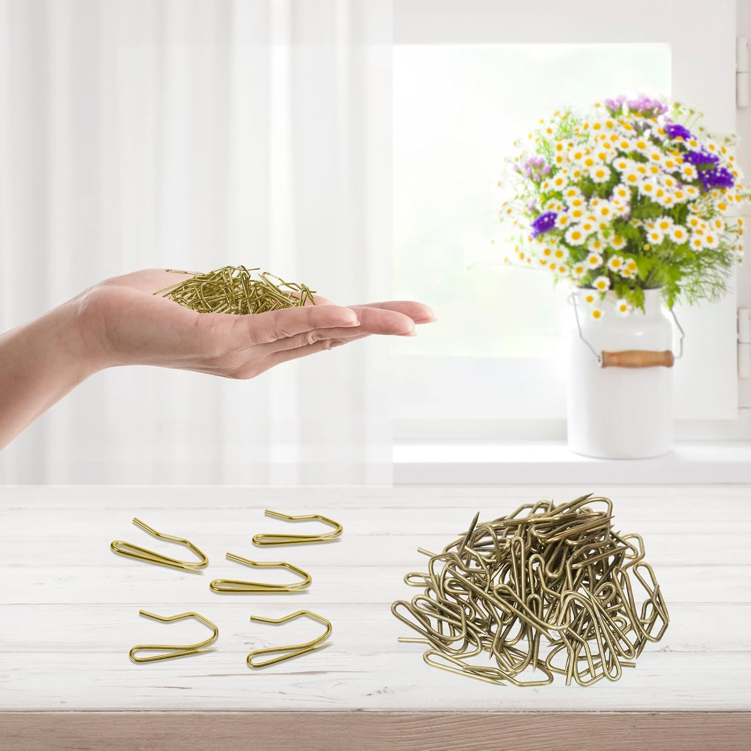 Rustark 58Pcs Bronze Metal Curtain Hooks - Stainless Steel Heavy Duty Pin-On Drapery Hooks for Pinch Pleat Drapes, Window, Door and Shower - Track Hook image number 2