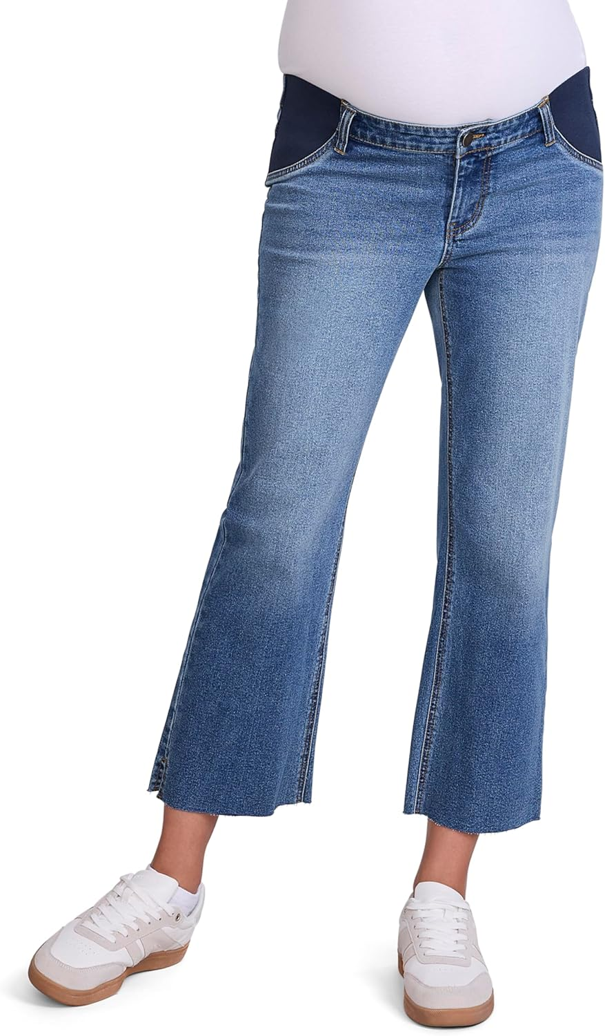 Motherhood Maternity Women'S under the Belly Wide Leg Crop Pregnancy Jeans with Elastic Inset Panels