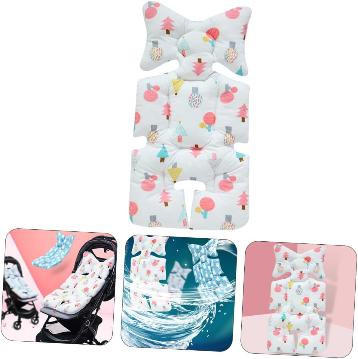 Breathable Cotton Stroller Cushion Mat with Head Support Soft Cart Protector Pad for Stroller and Dining Chair Pressure Relief Seat Liner for Comfortable All-Season Use image number 1