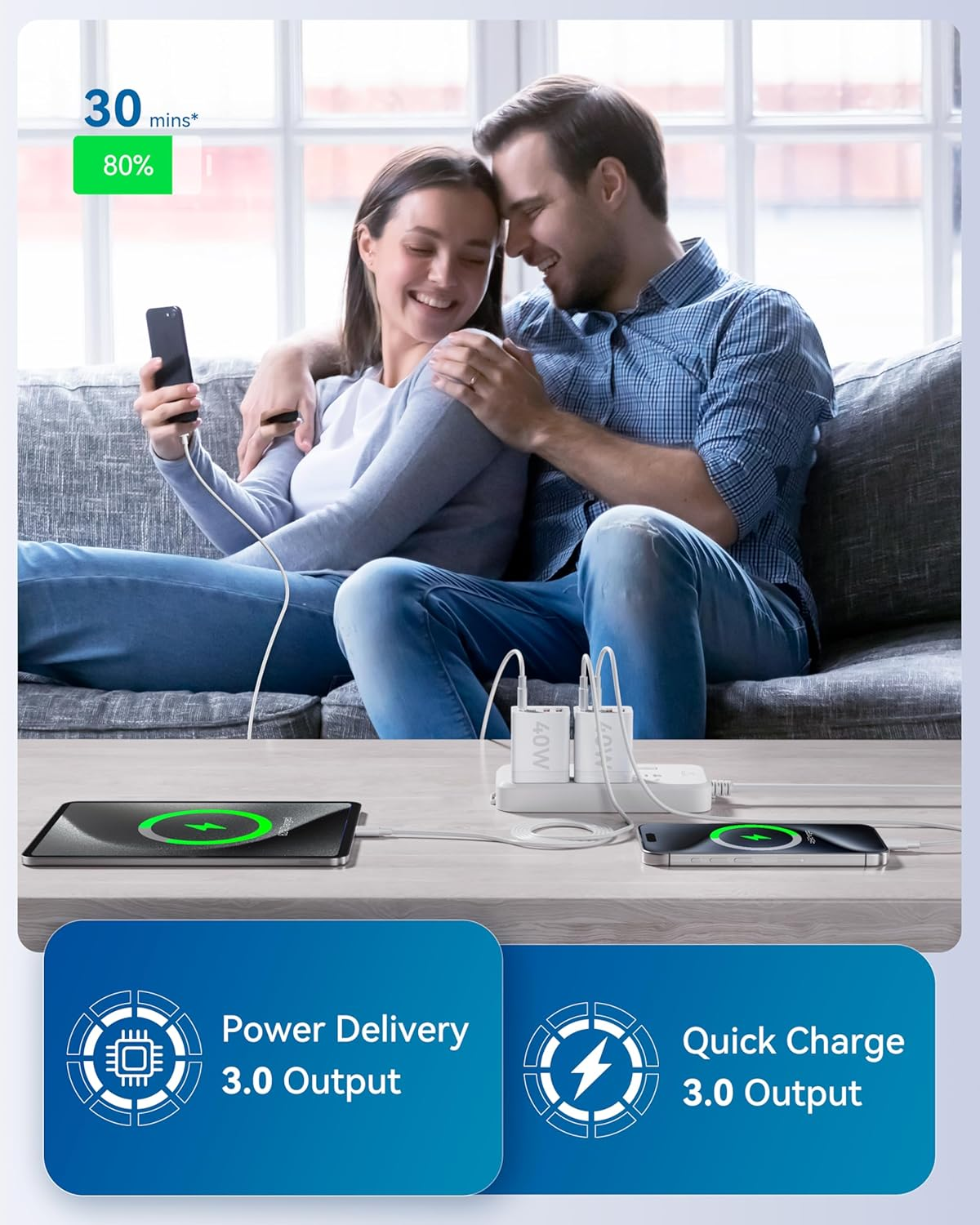 Mosiller USB C Fast Charger - 2Pack 40W Dual USB C Wall Charger - 4 Port 20W USB C Power Adapter with Dual PD USBC Charger with C to C Fast Charging Cable Compatible Iphone,Samsung, Laptop