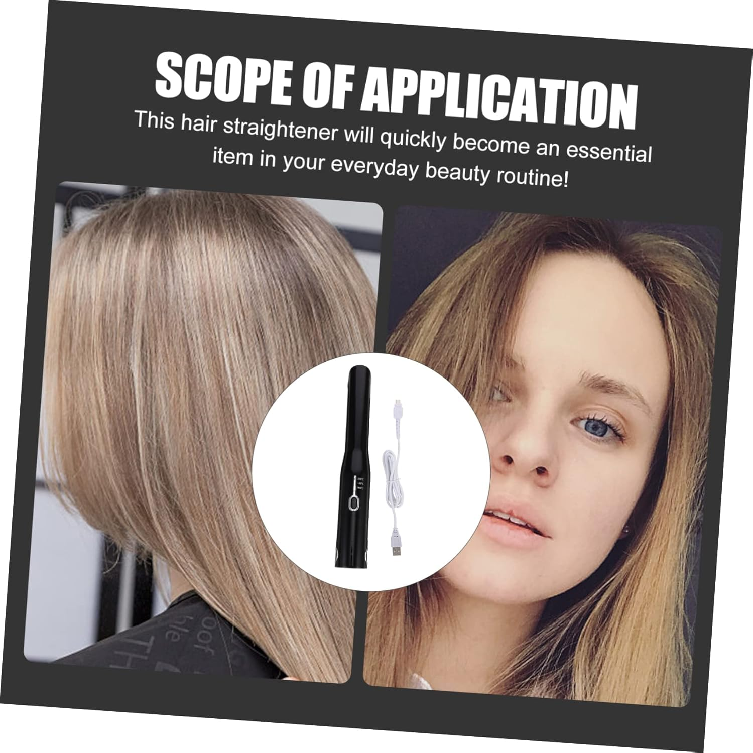 WOONEKY Wireless Mini Hair Straightener and Curling Tool Portable Travel Electric Hair Crimper for Women Adjustable Temperature image number 1