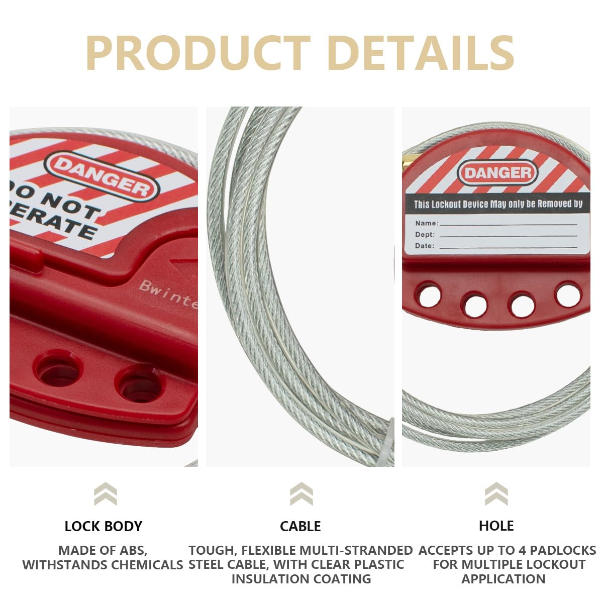 Pack of 10 Red Adjustable Lockout Tagout Steel Cable for Tagout Lock Applications, Suitable for Safety Padlocks image number 3