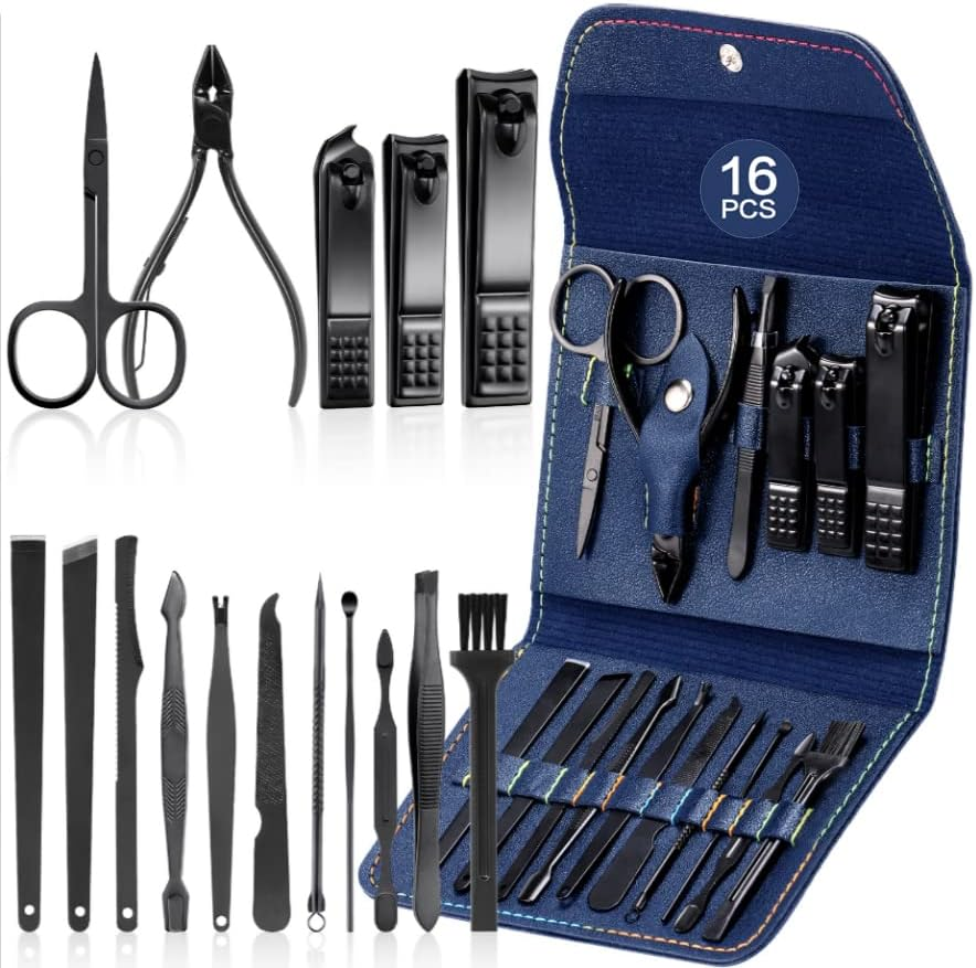 Morovan Manicure Set Nail Clippers Stainless Steel Manicure Kit Nail Tools Grooming Kit for Women Men Travel Nail Kit (16Pcs-Blue)