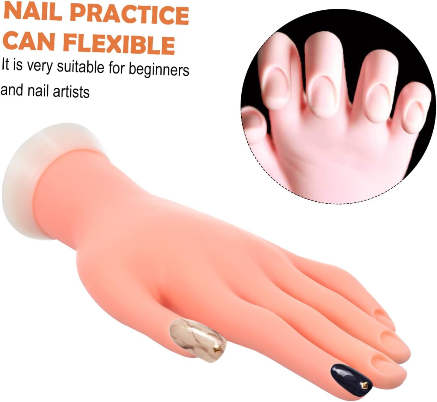 CALLARON Silicone Manicure Training Hand Model Bendable False Hand for Nail Art Practice and Portable for Beginners for Salon Artists image number 4