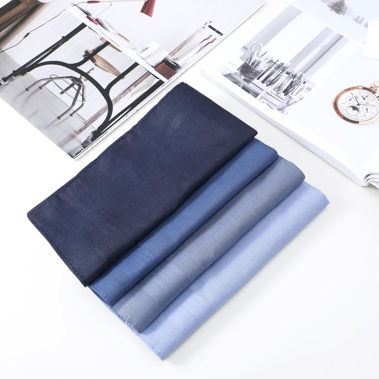 PACGOTH Handkerchiefs for Men, Soft Cotton Men&rsquo;S Handkerchiefs, Blue Stripe Hankies for Men, 15.7 * 15.7&rdquo; 8/12PCS - Blue -12Pcs image number 5
