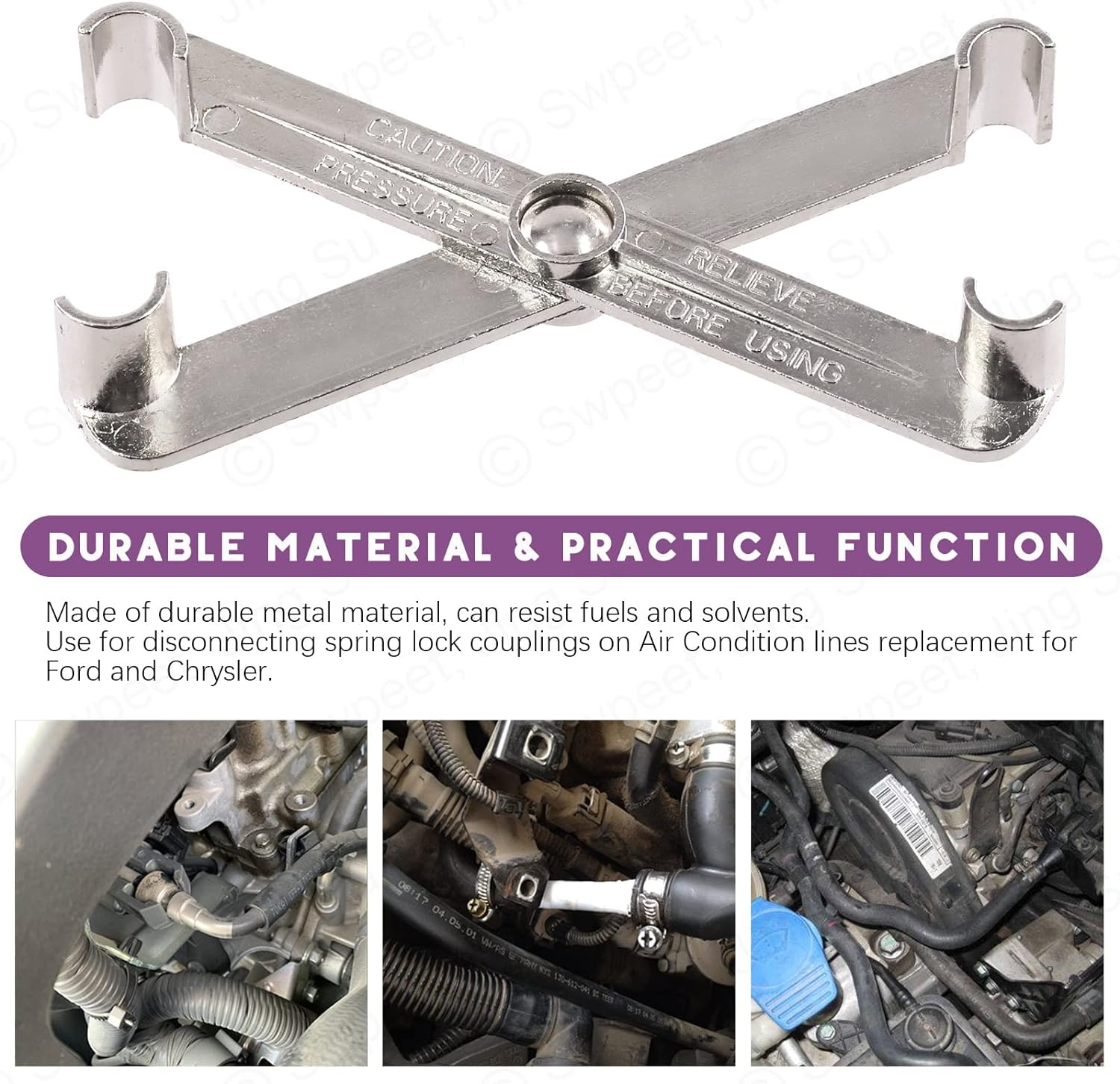 Swpeet 1Pcs 3/8 Inch and 5/16Inch Scissor Fuel Line Disconnect Tool, Easy Separation of Quick Disconnect Style Fittings Use on Fuel, Heater, and A/C Line Service Compatible with GM, Ford, Mazda image number 1