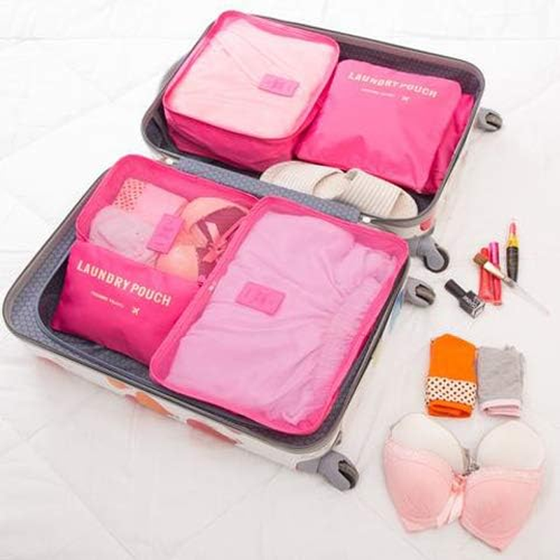 Go2Buy 6Pcs Travel Luggage Organizer Set Backpack Storage Pouches Suitcase Packing Bags (Rose Red) image number 3