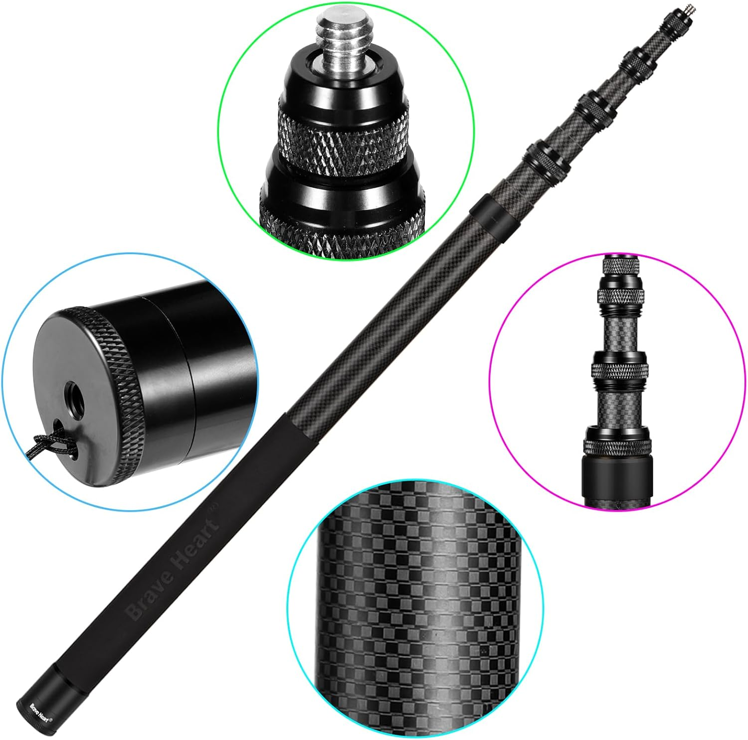 Invisible Carbon Fiber Selfie Stick for Insta360 ONE X5 X4 X3 X2/ONE RS/ONE R/ONE X Accessories Extended Pole for DJI Osmo 360 Panoramic Camera Accessories 3M Black image number 4